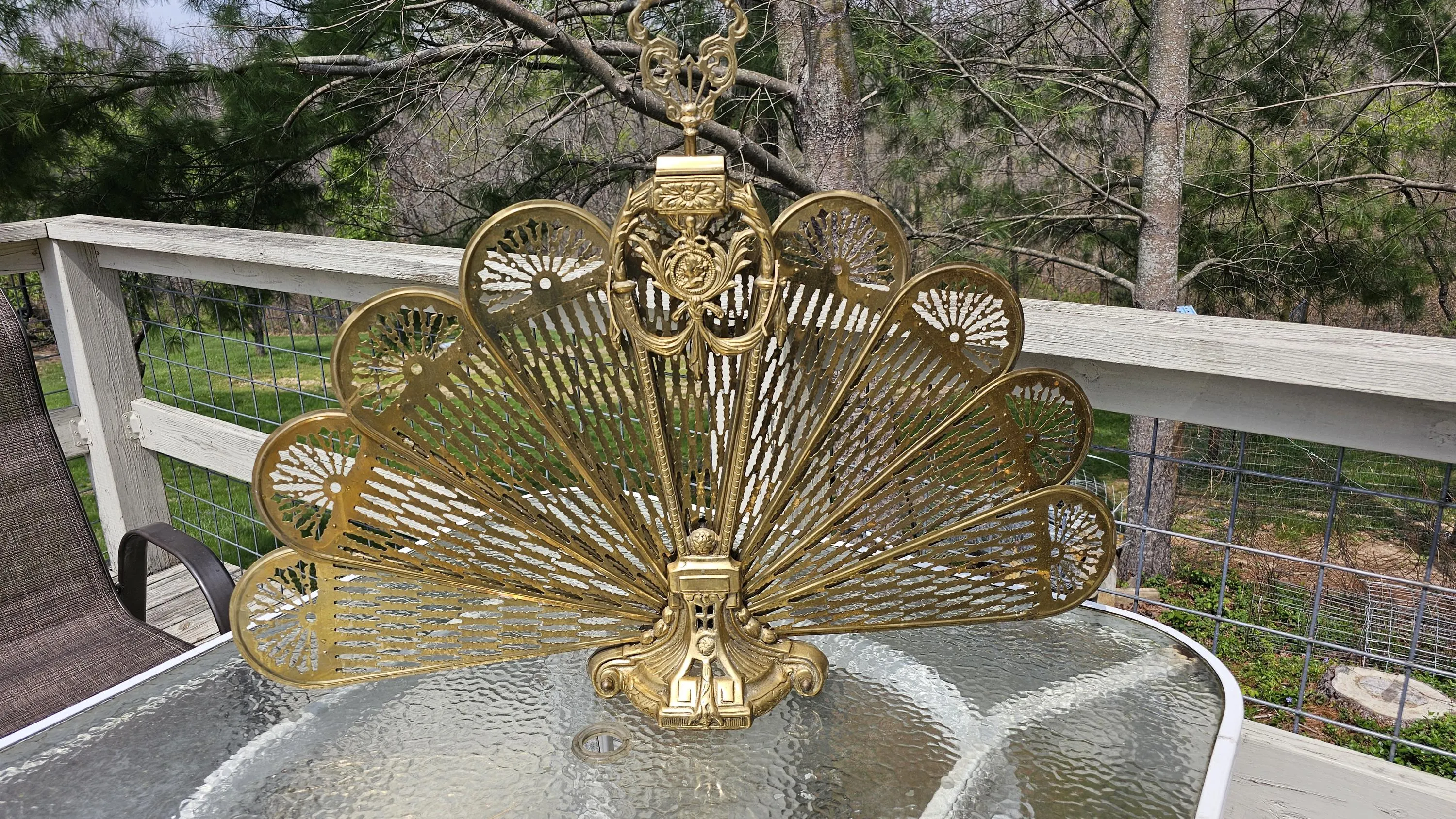Peacock Style Brass Fanning Fireplace Screen Vintage Home Decor #5008
