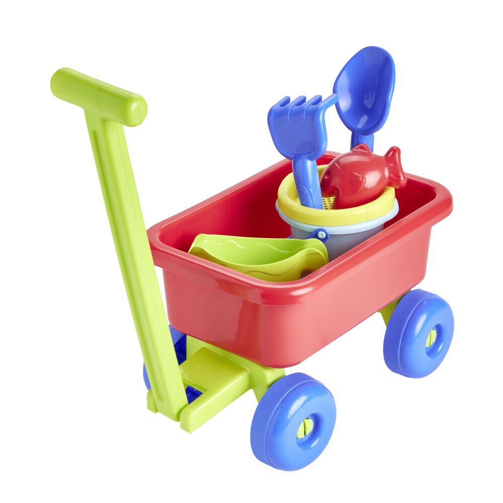 Chariot de plage garni pour enfant plastique 69,5x20xH20,5cm (7 pièces)