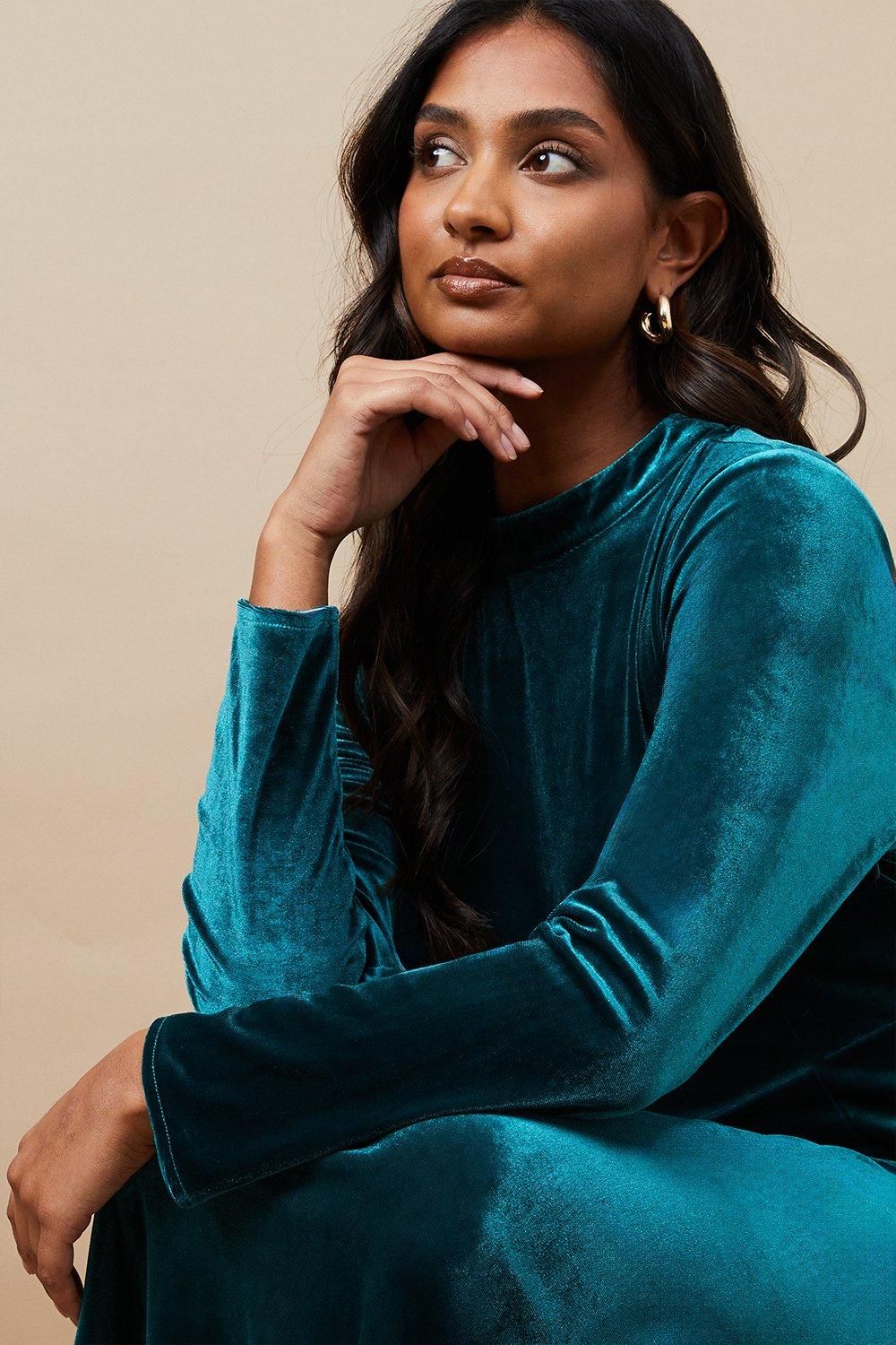 Oasis Velvet High Neck Twist Back Midi Dress