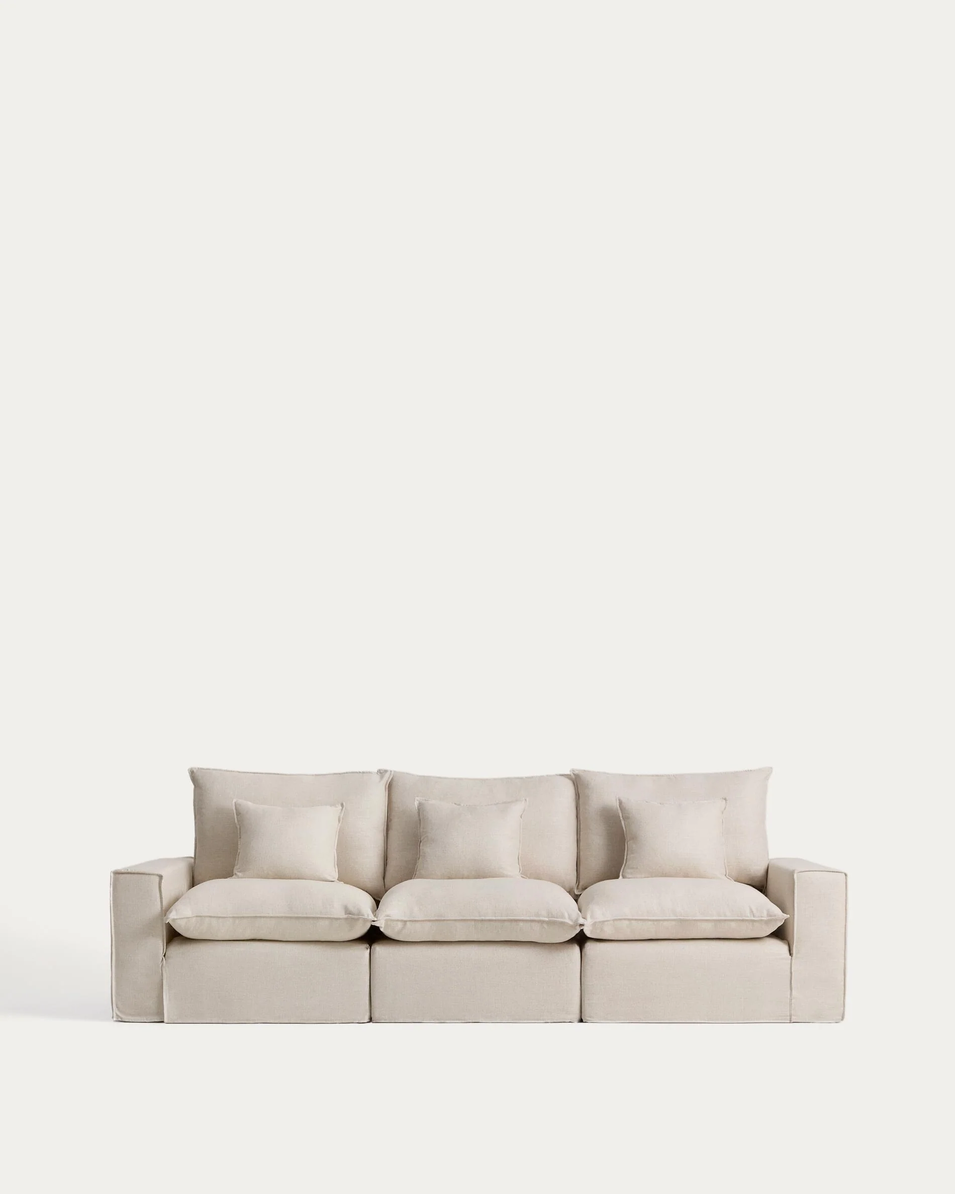 Anarela beige linen and viscose 3-seater modular sofa with removable cover 310cm FSC Mix Credit