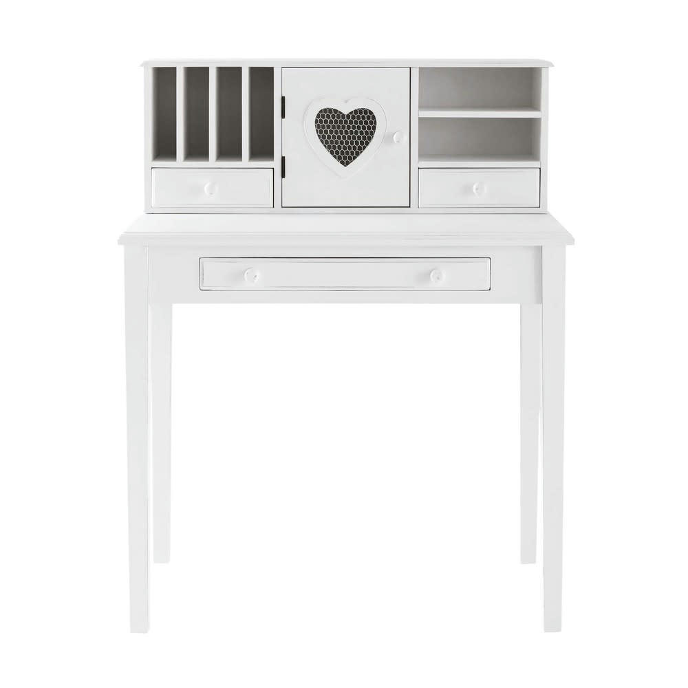 Valentine - Bureau secrétaire 1 porte 3 tiroirs blanc