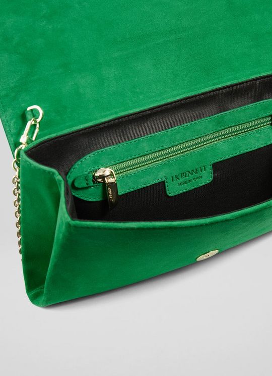 Aria Mint Leaf Suede Curve Flap Wide Clutch Bag