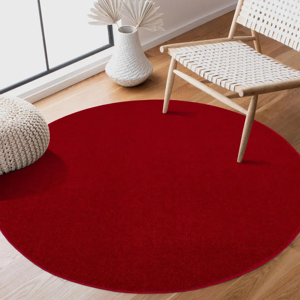 Uni Rond Effen Laagpolig Vloerkleed Modern Rood - 120 CM ROND