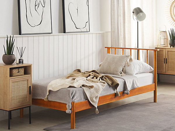 Lit avec sommier Bois de pin BARRET 90 x 200 cm Marron