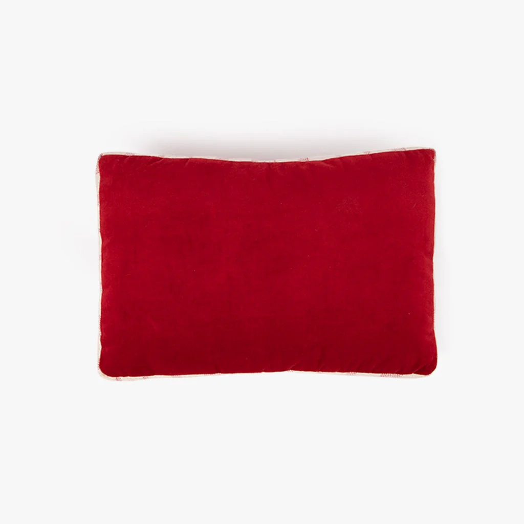Almofada de Veludo Vermelha com Riscas Brancas COZY