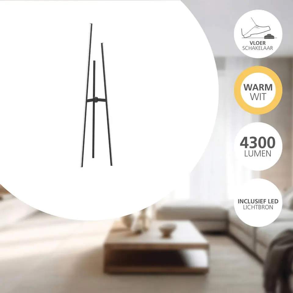 EGLO Mongolana Vloerlamp - LED - 151 cm - Zwart/Wit