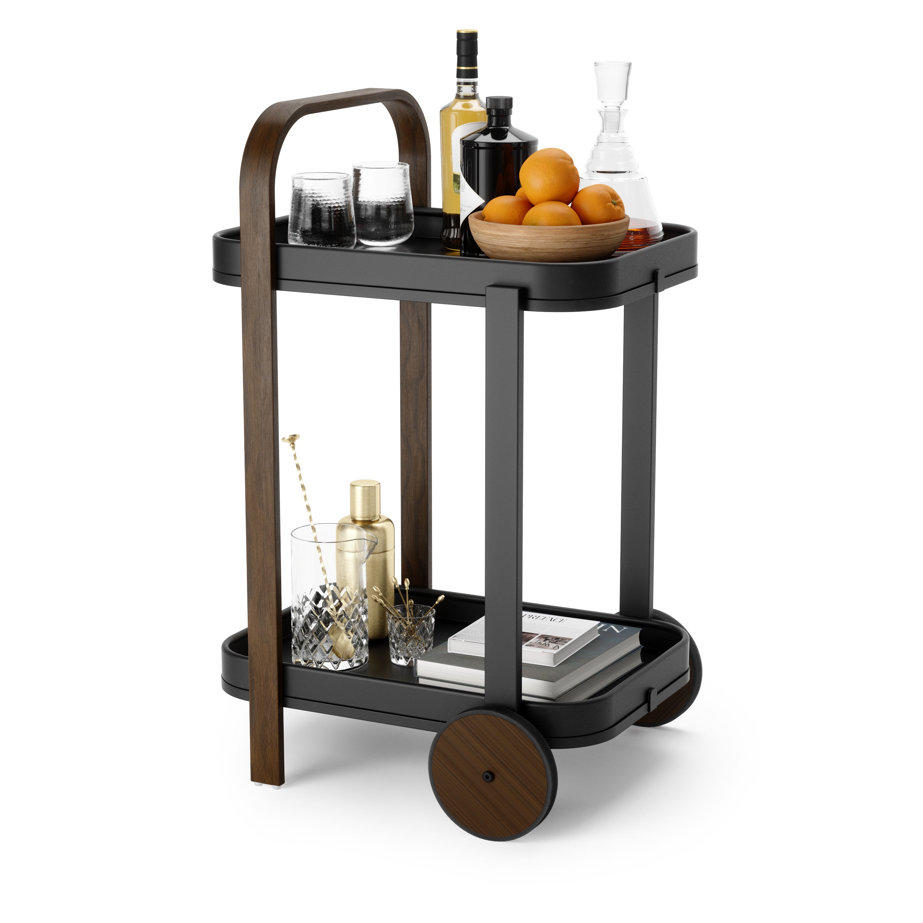 Umbra bartrolley met opbergplek Bellwood - 53 x 44 x 80 cm - Zwart/walnoot