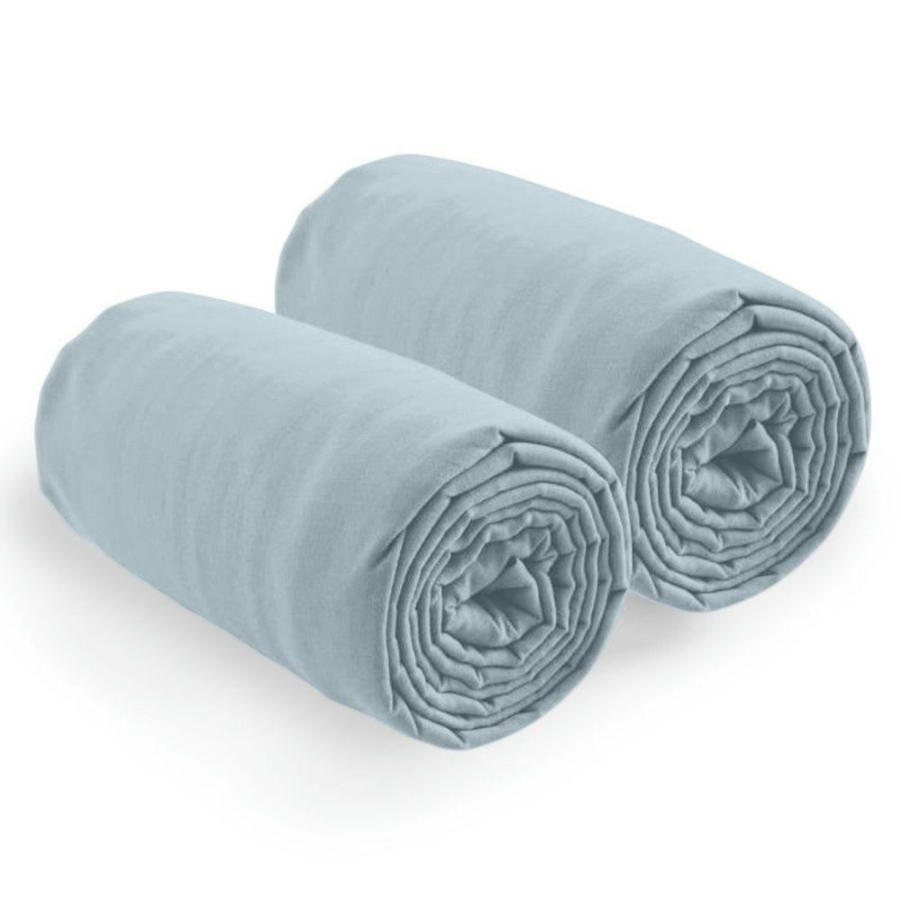 - 2 draps housse 2 places coton bleu polaire 80x200 cm