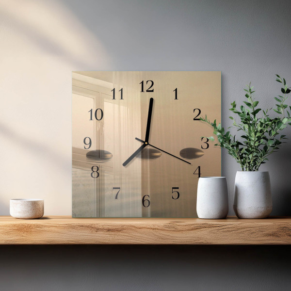 Zegar na ścianę 30x30 Kamienie Woda szklany ścienny
