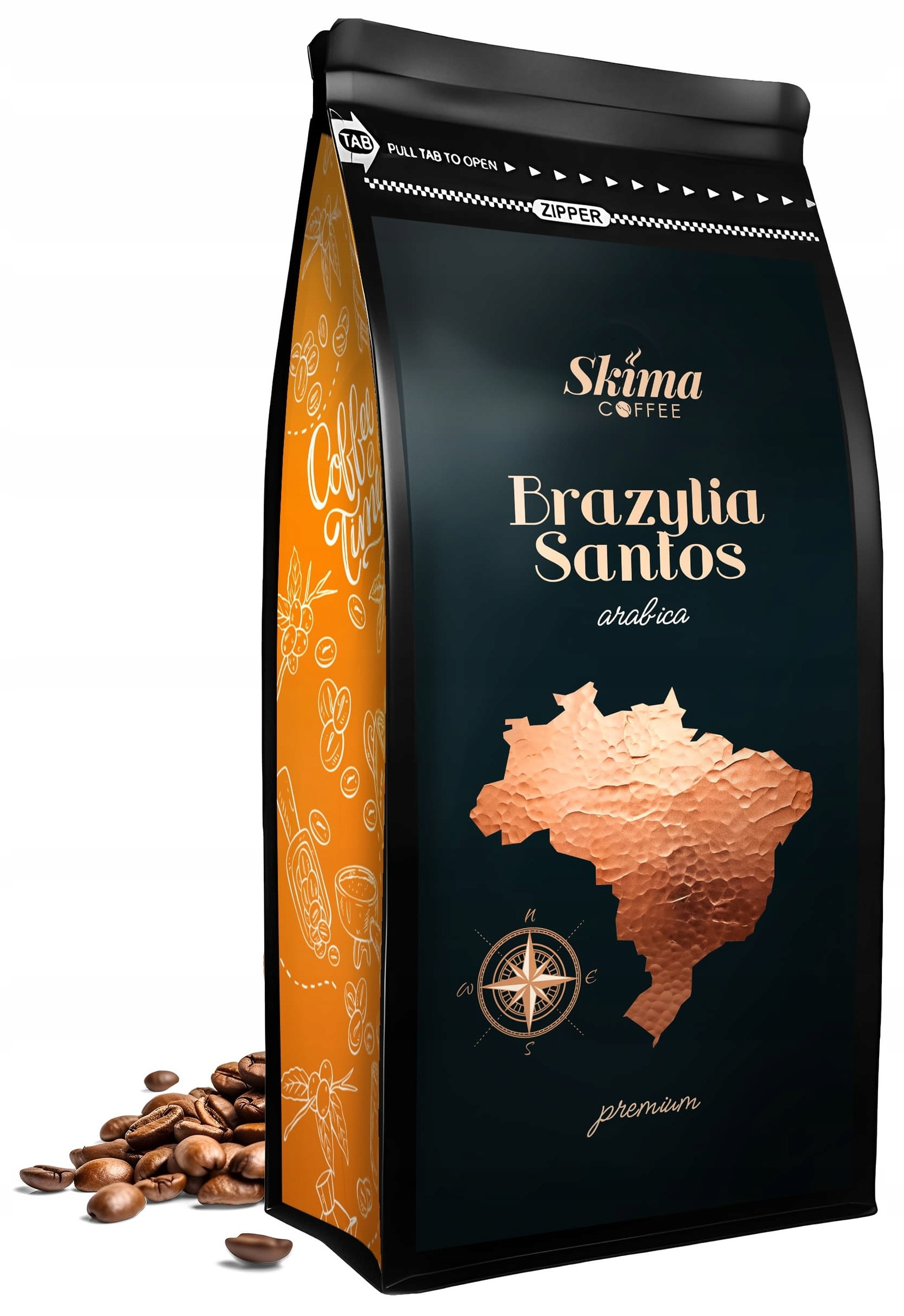 Kawa ziarnista 1kg Brazylia Santos 100% Arabica Świeżo Palona