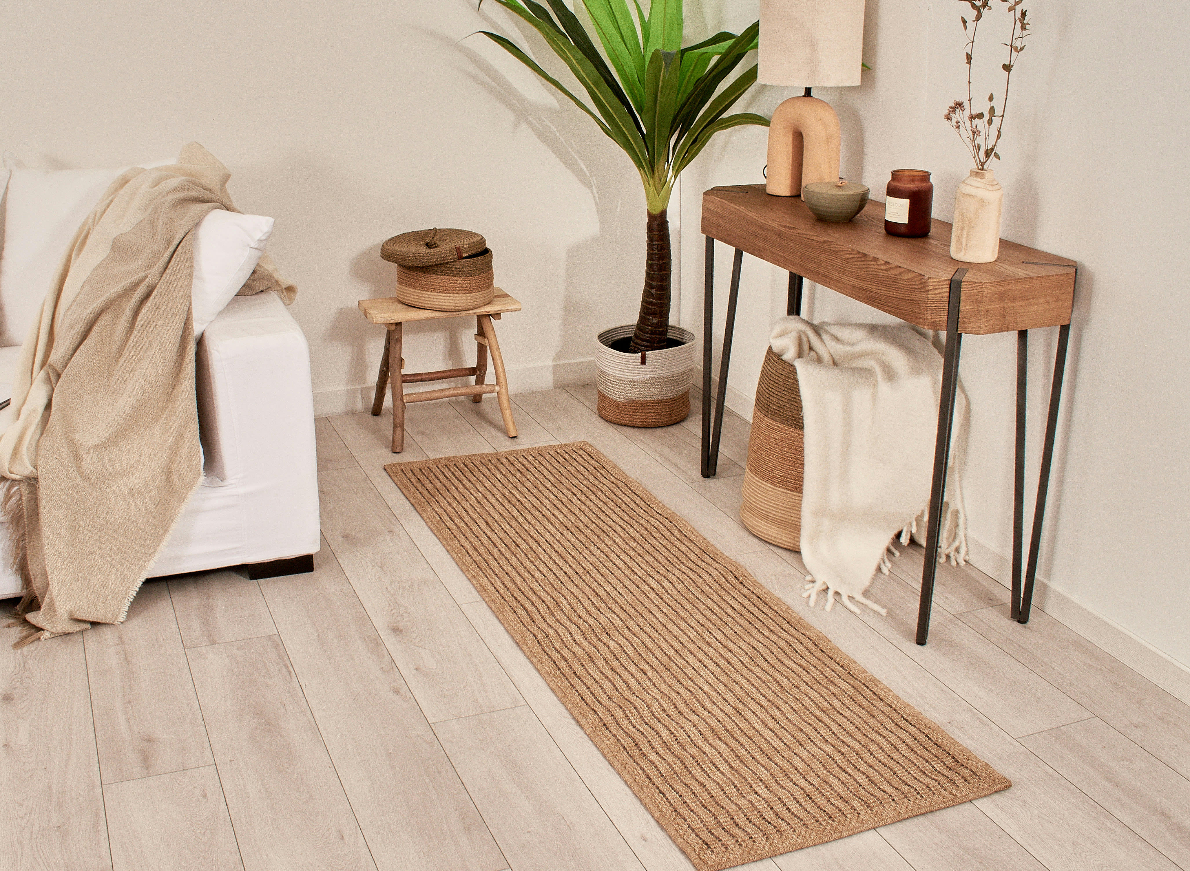 NATURE - Tapis intérieur et extérieur effet jute marron 60x180