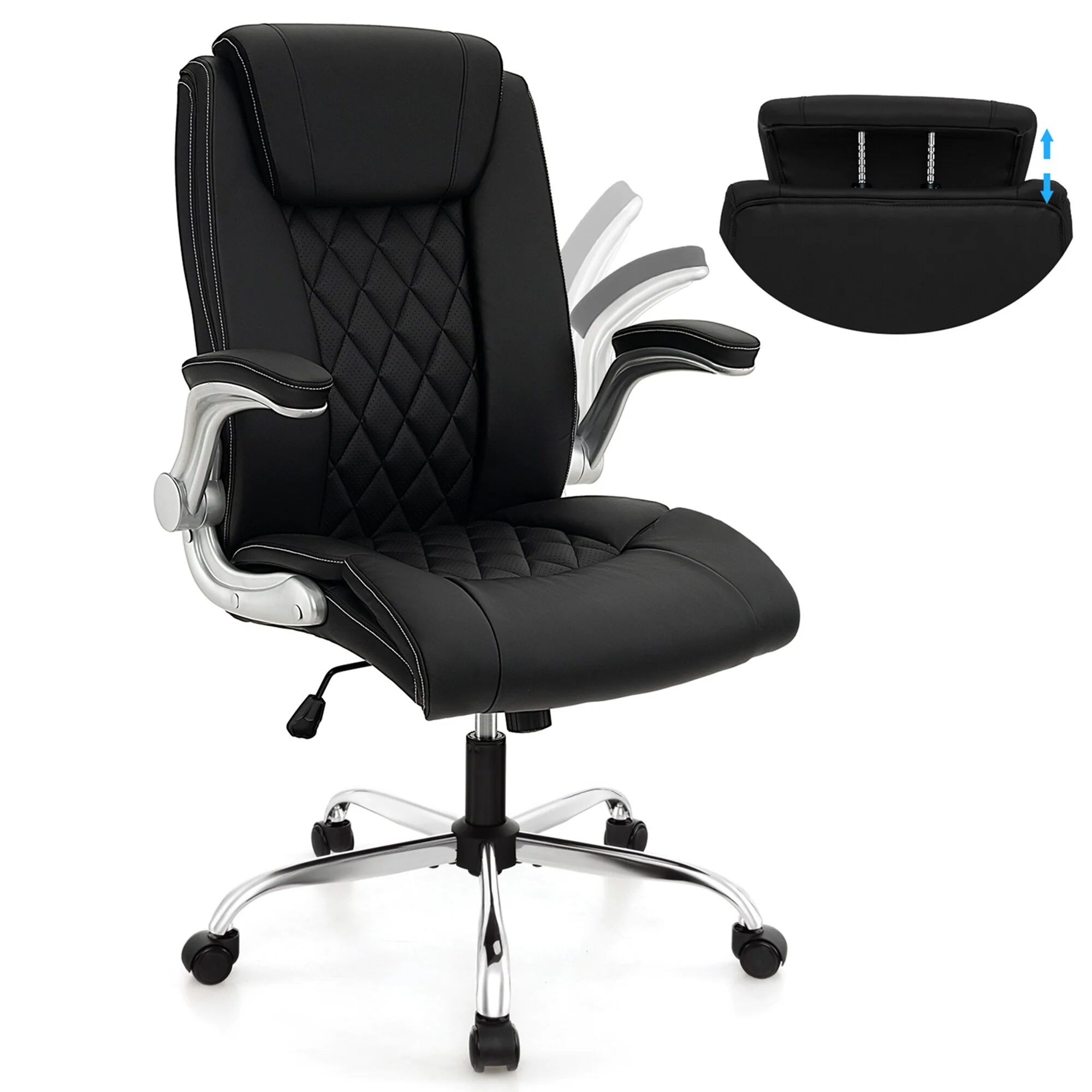 Costway PU Leather Office Chair Height Adjustable Executive Chair with - See Details