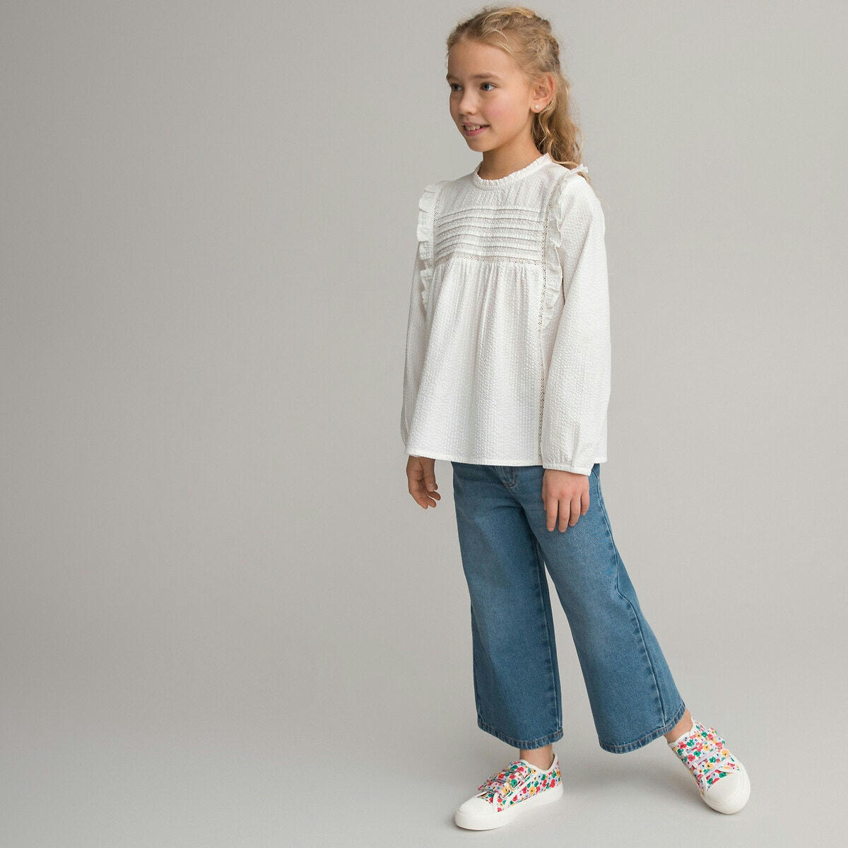 Blouse manches longues en tissu gaufré