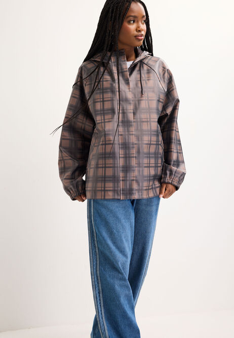 Womens Brown Check Rubber Jacket