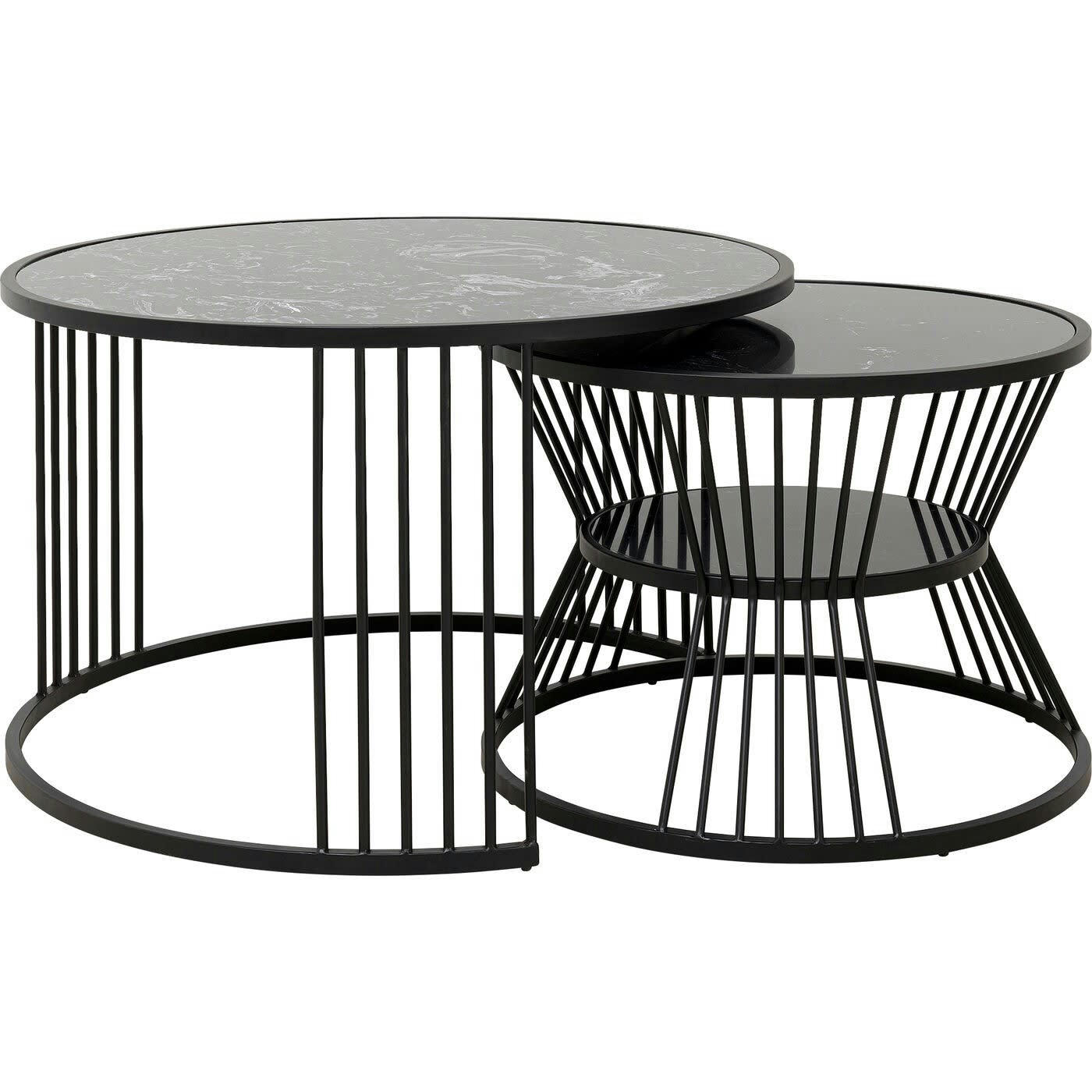 ROMA - 2 tables basses en marbre minéral et acier noir