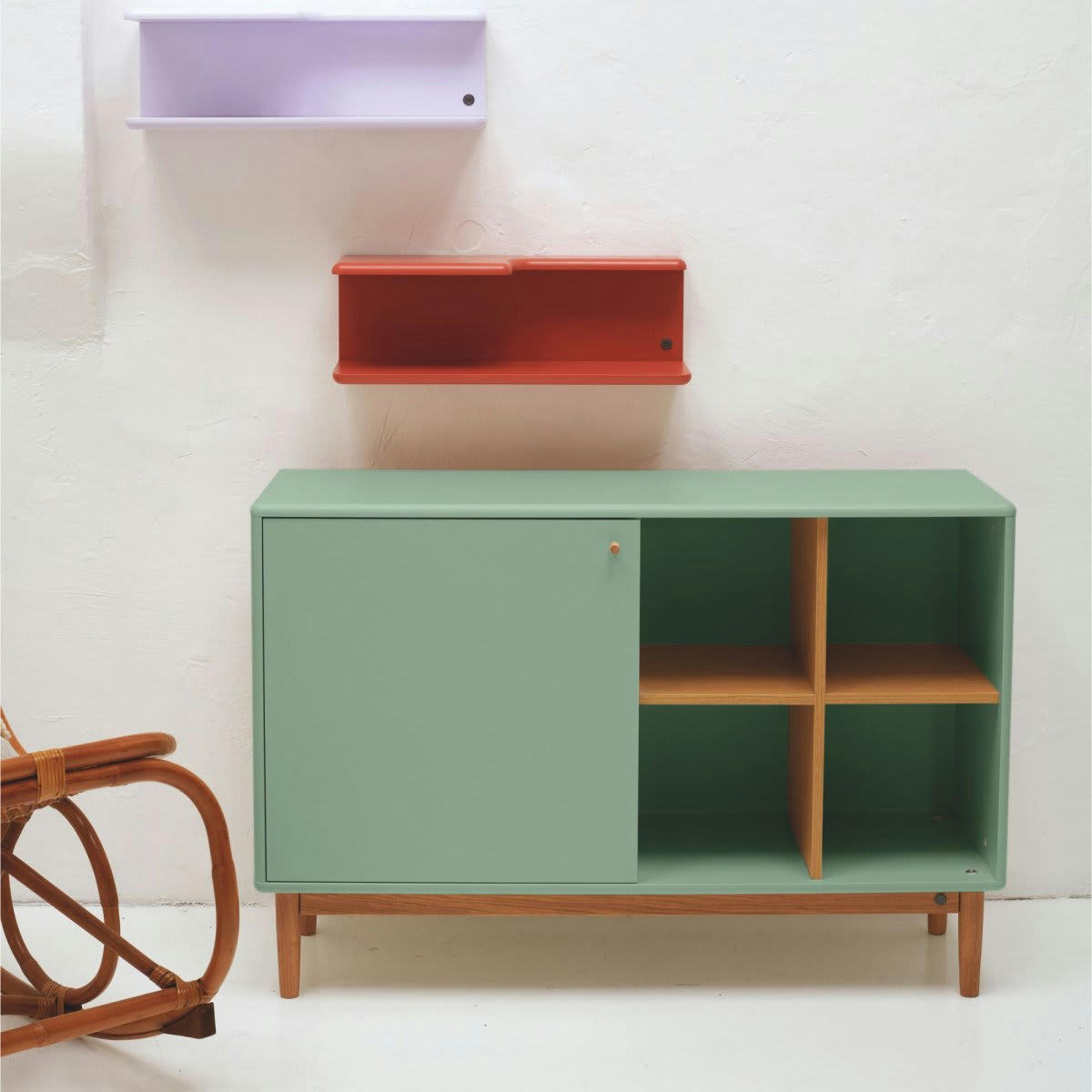 MARCEAU - Buffet 130cm en bois avec placard et niche vert