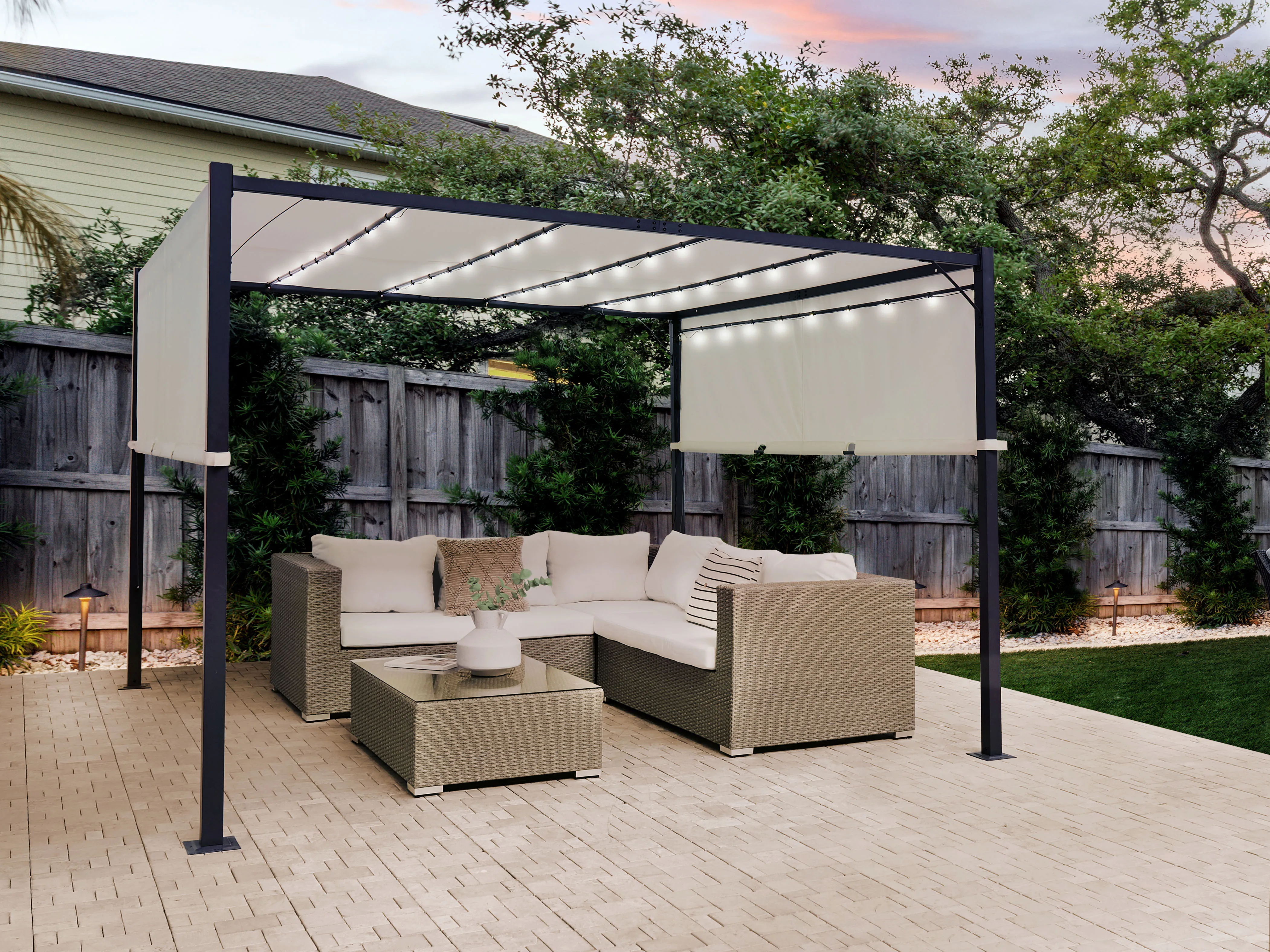 Gazebo LED PARGA Metal 310 cm 310 cm Beige