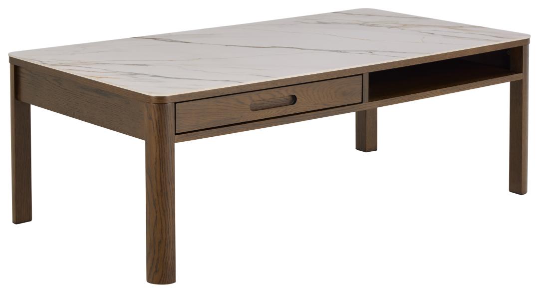 Rebellenclub Leda Salontafel - 130 x 70 cm - Marmerlook / Gerookt Eiken