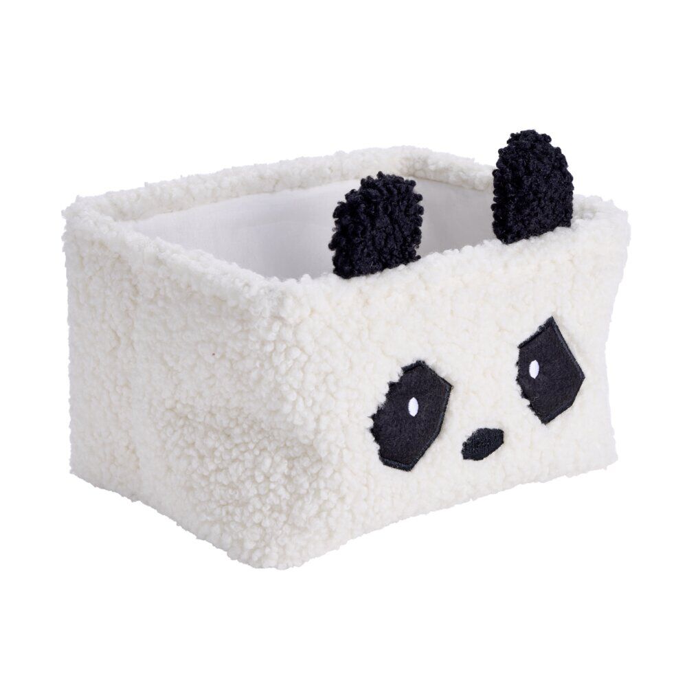 Panière de rangement panda Box Cub effet laine bouclée blanc et noir 30x20xH16cm