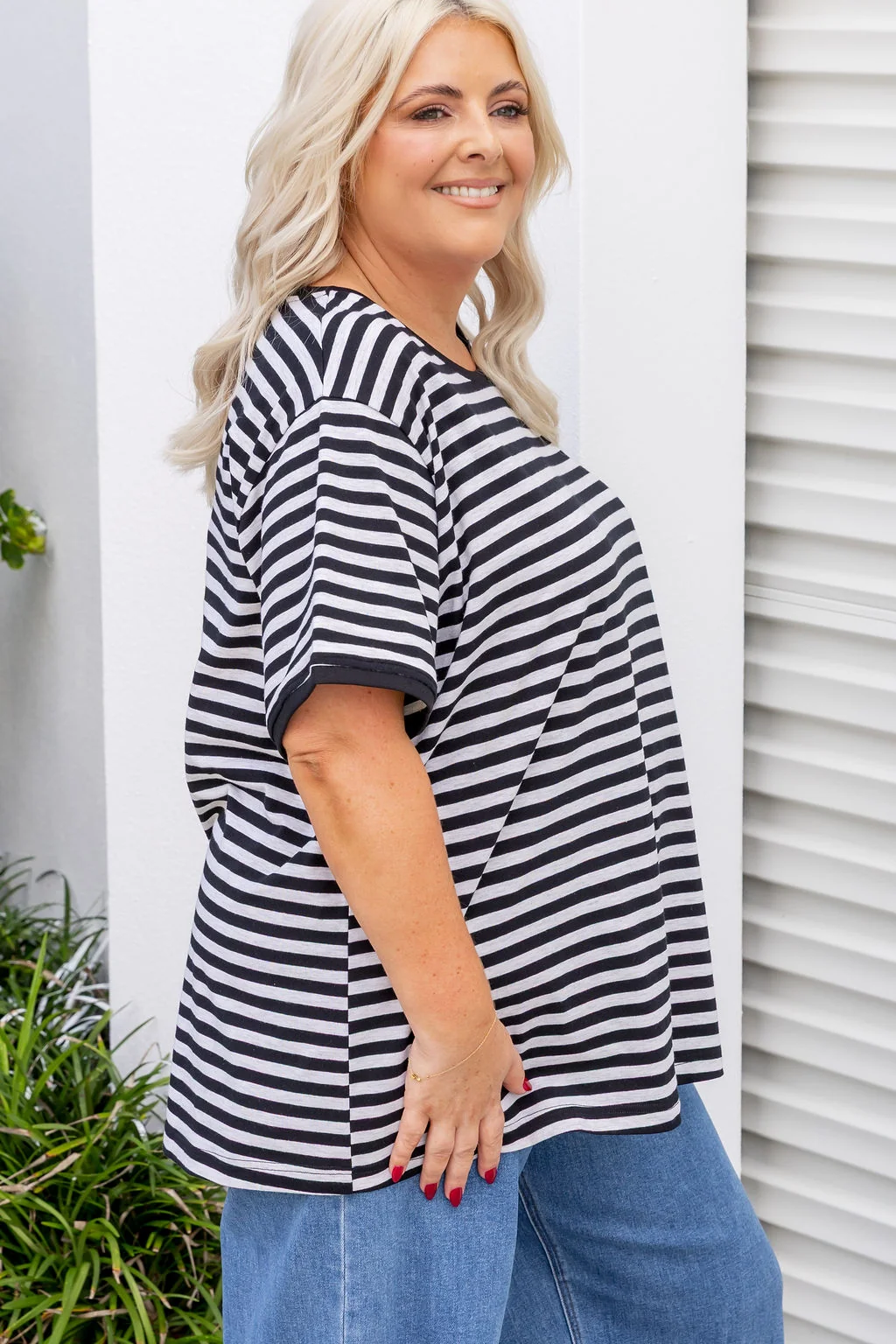 Striped Tee in Black/Grey Marl