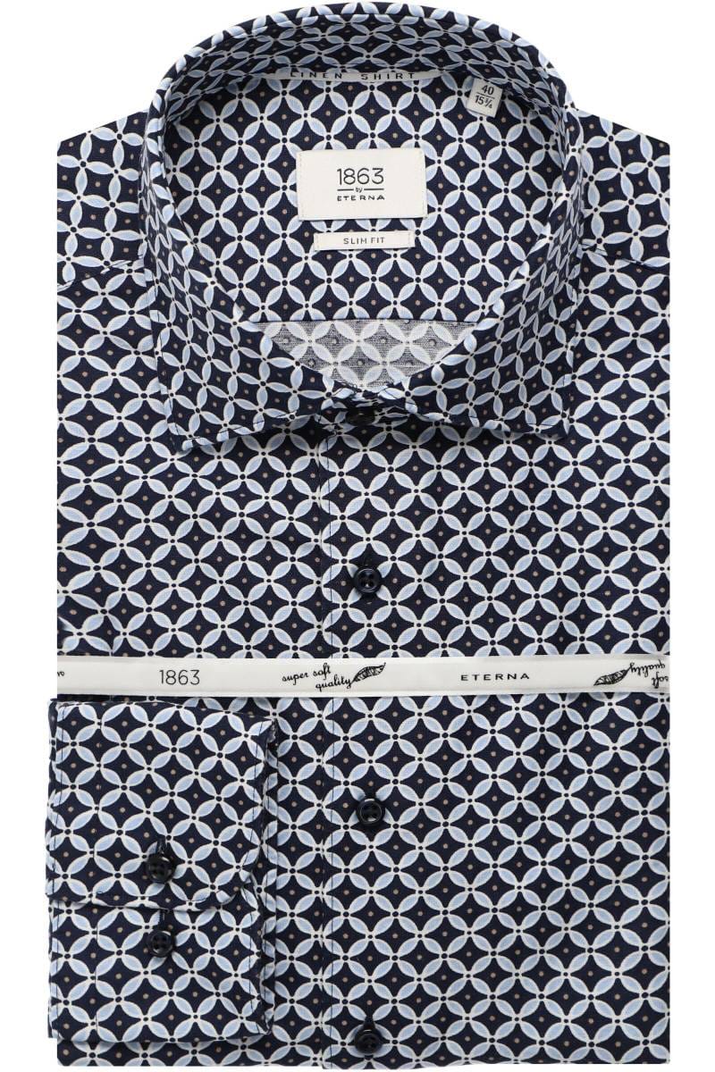ETERNA 1863 Slim Fit Leinenhemd marine, Bedruckt