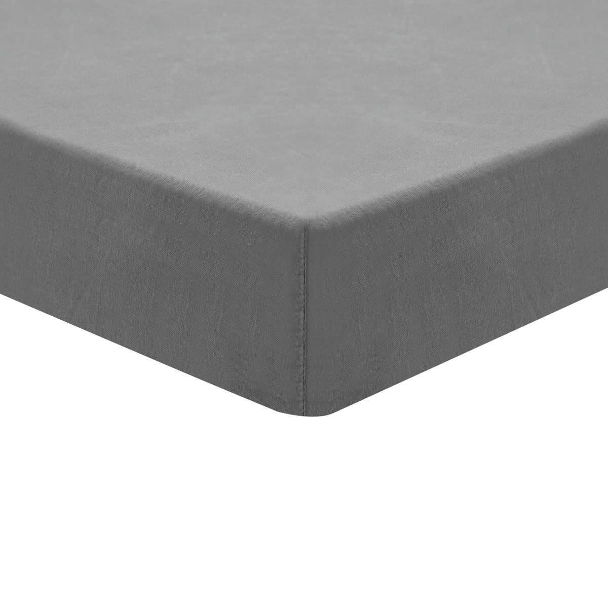 ORGANIKA - Drap housse en coton bio lavé Gris Perle 160x200 cm