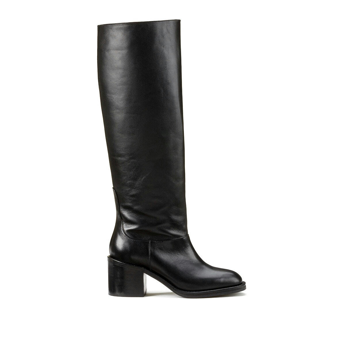 Bottes cavalière en cuir, à talon large