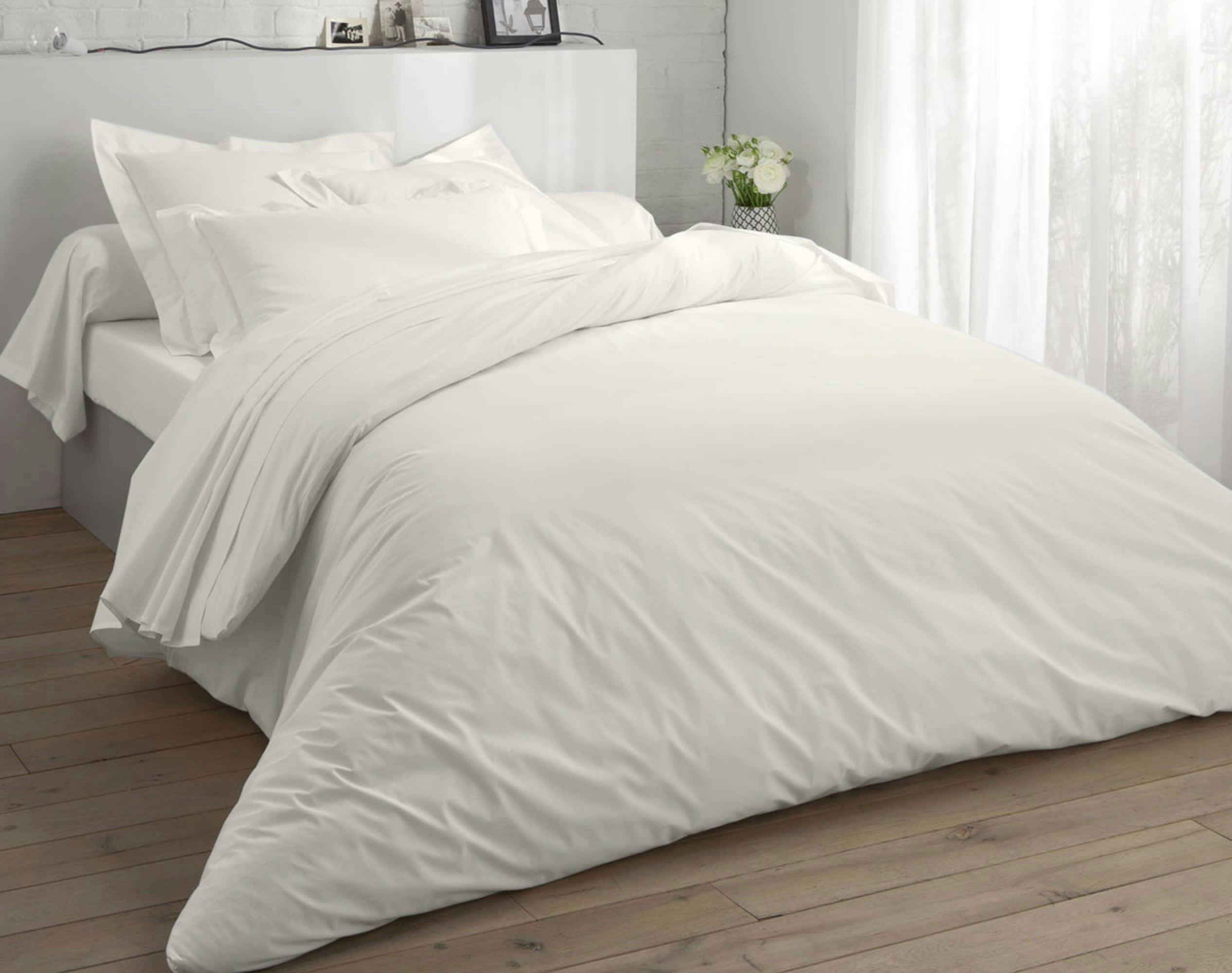 PERCALE - Housse de couette 220x240 blanc ivoire en percale de coton