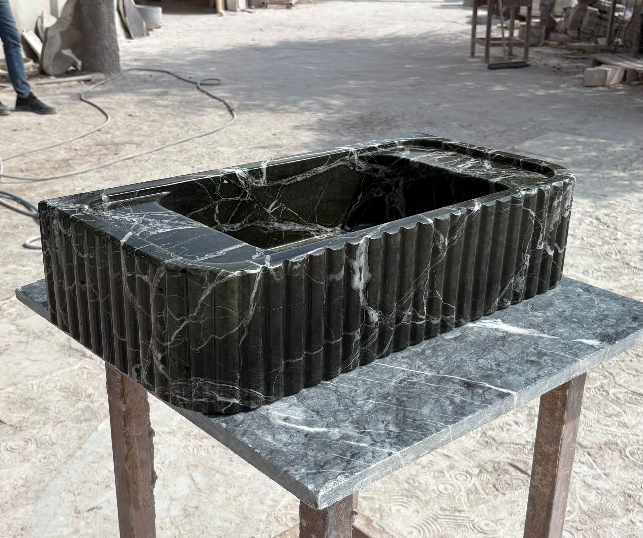 Green Levanto Marble Sink, Handmade Bathroom Basin, Luxury Natural Stone Vanity