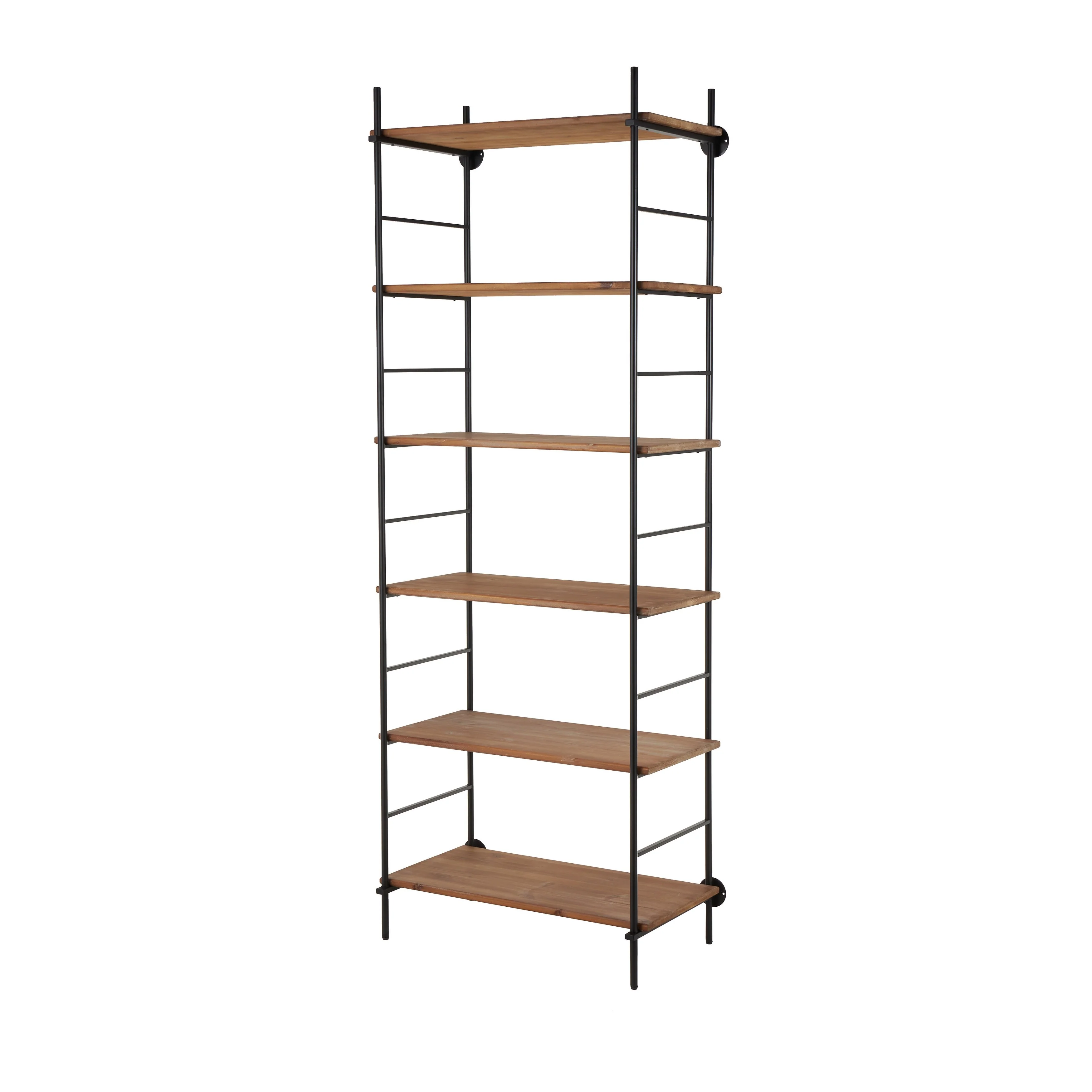 Wood Rectangular 6 Level Shelving Unit with Black Metal Ladder Frames - Brown - Roche River Decor