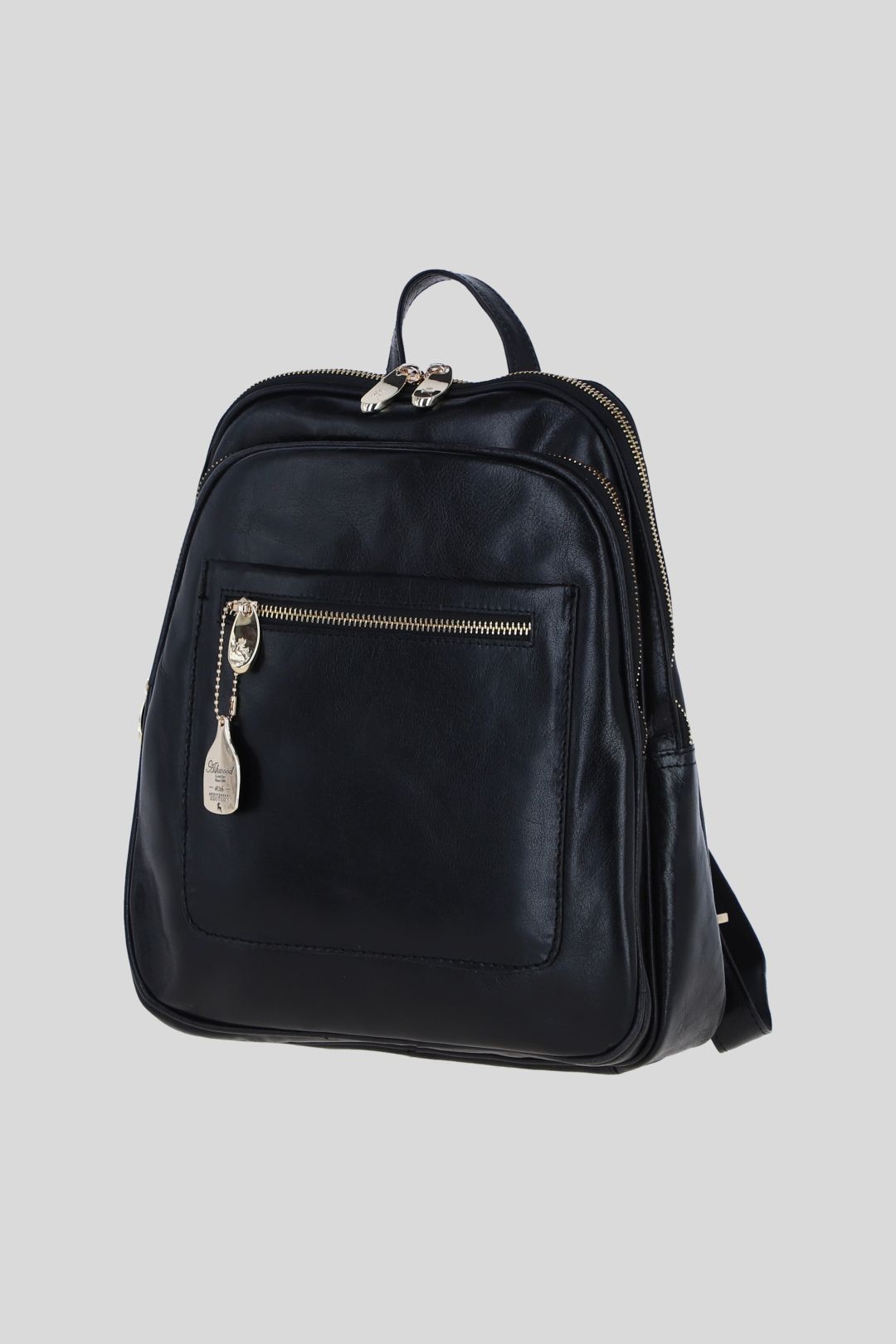Ashwood Leather Real Leather Backpack with Multiple Pockets and Gold-Tone Hardware