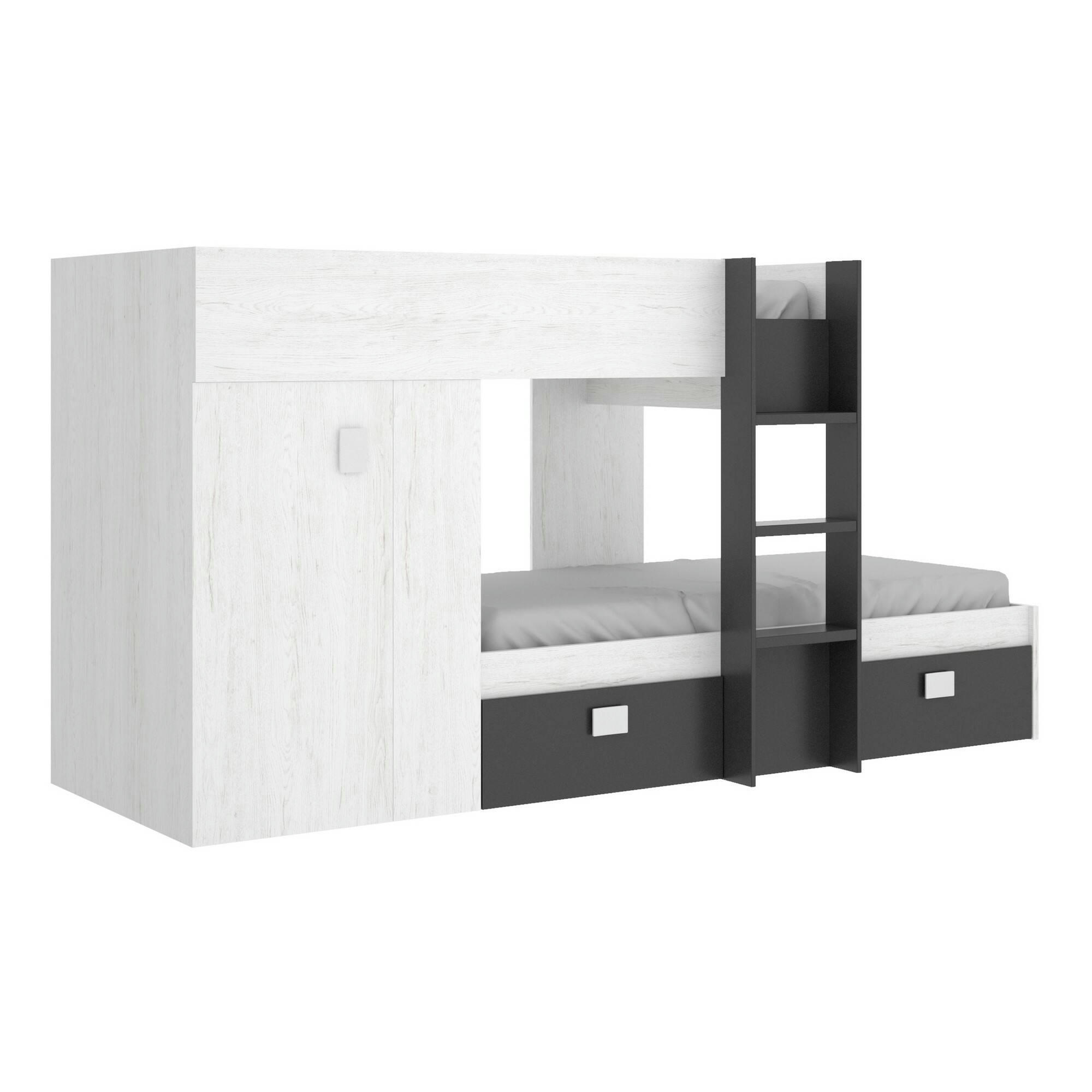 DBAJRAM - Lit effet bois blanc et anthracite 190x90