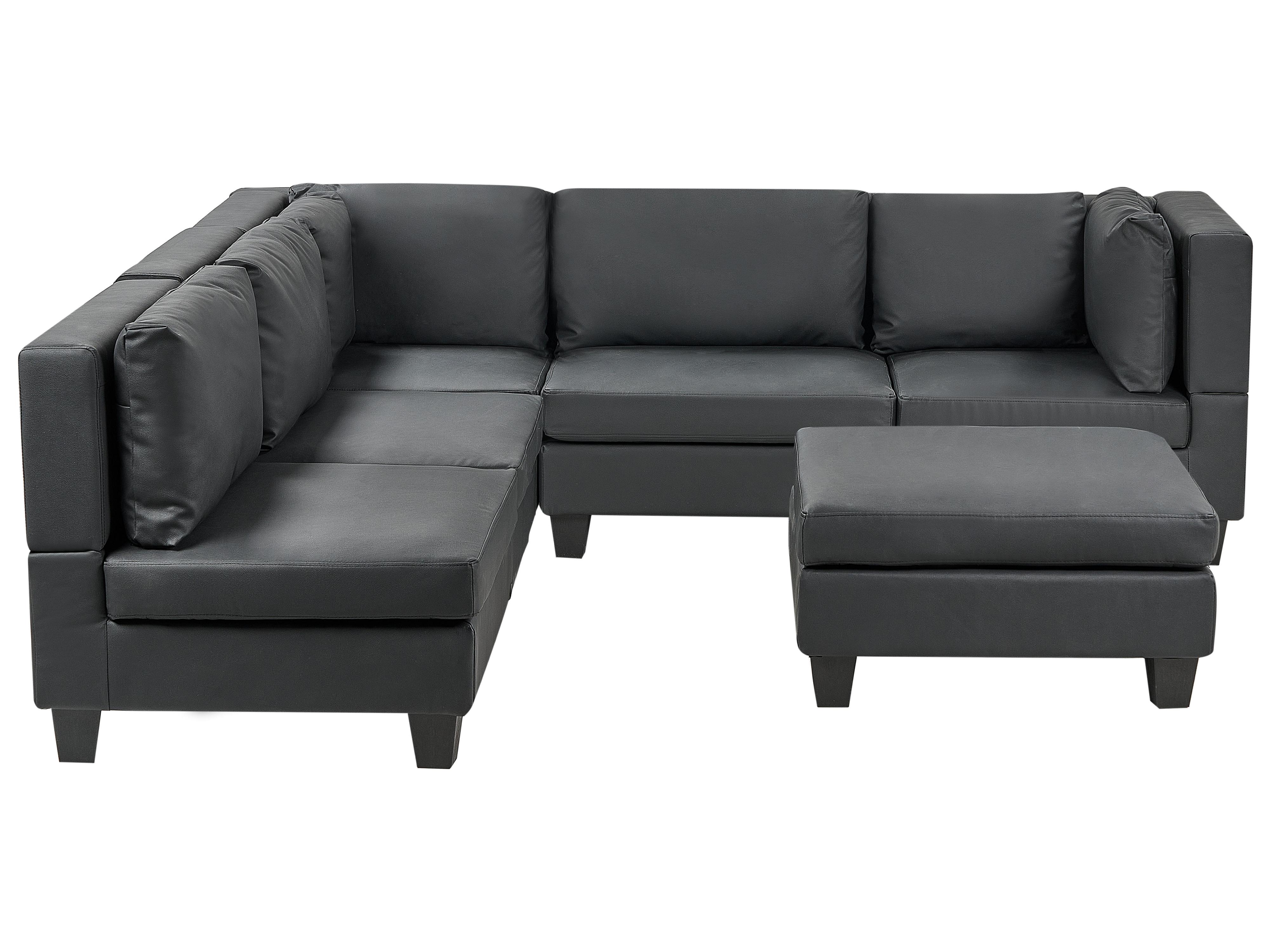 Modular Corner Sofa 5 Seater UNSTAD Faux Leather Black with Ottoman Right Hand