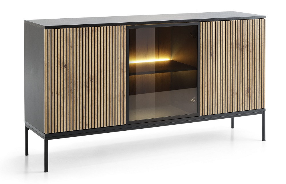 Komoda z lamelami SANTI do salonu K154   oświetlenie LED