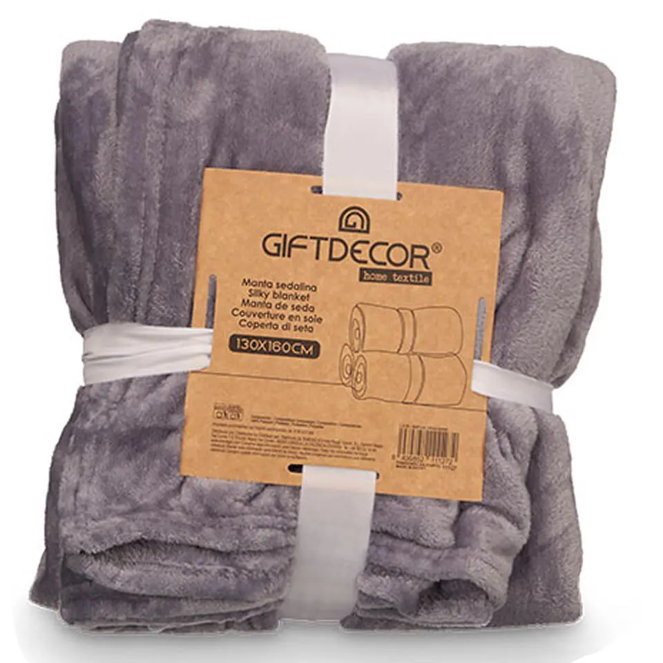 Giftdecor Fleece plaid - lichtgrijs - polyester - 130 x 160 cm
