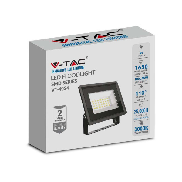 Naświetlacz halogen 4924czarny LED 20W 1650lm biały neutralny IP65 V-TAC