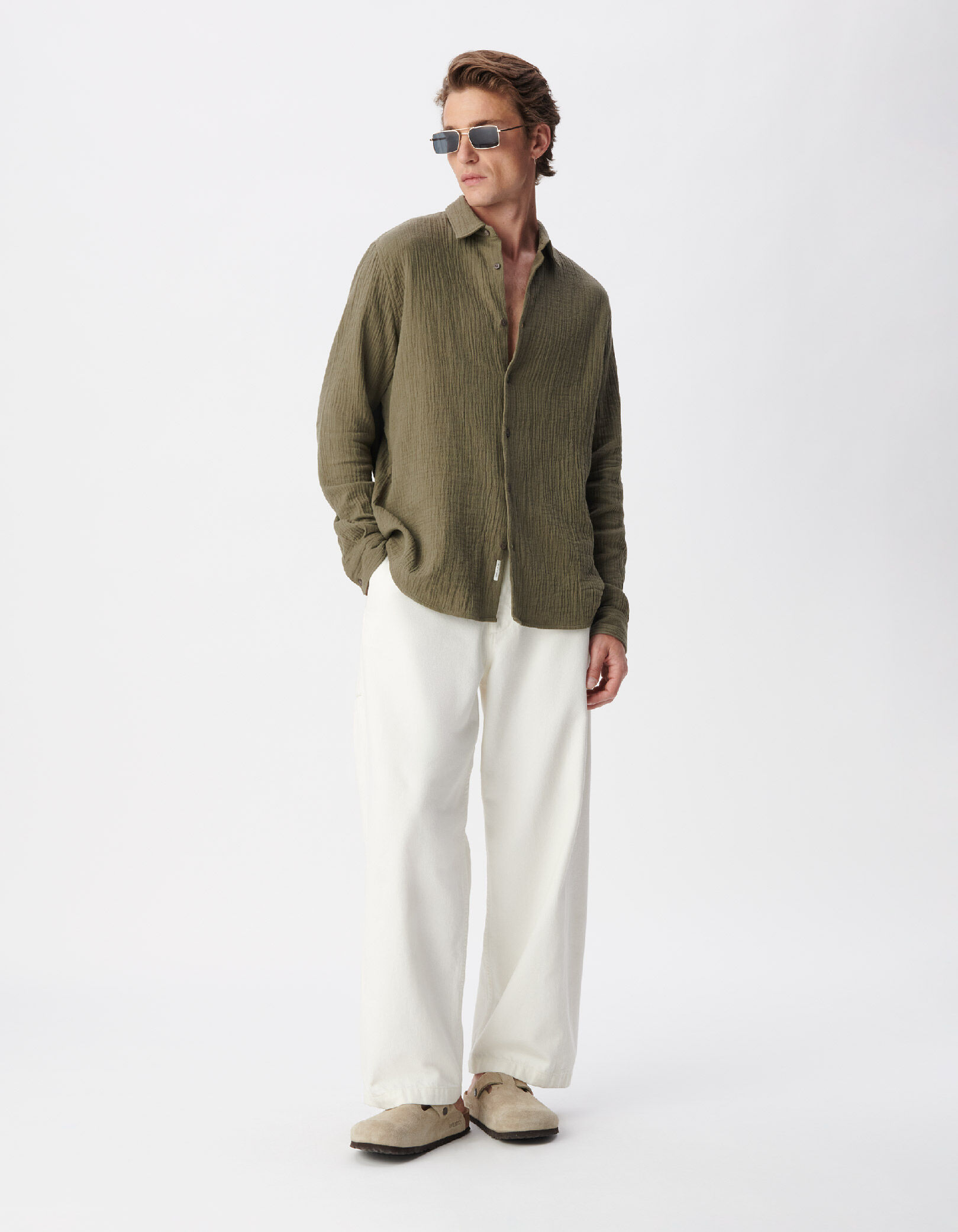 Chemise regular kaki gaze de coton bio Homme