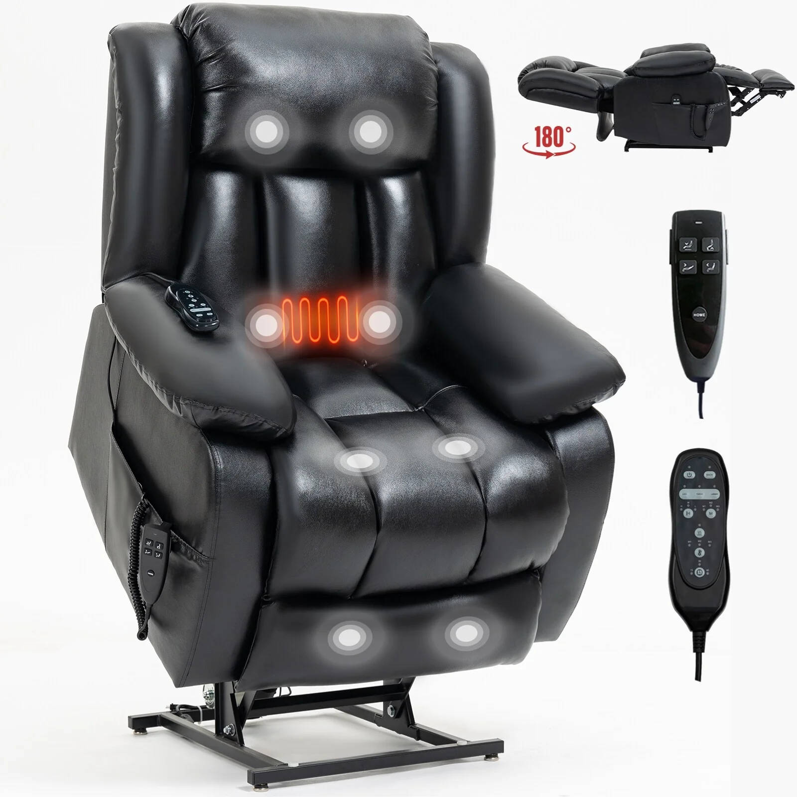 Brown Medium Electric Power Lift Recliner in Genuine Leather with Dual Motors, 8-Point Massage, and Lumbar Heat