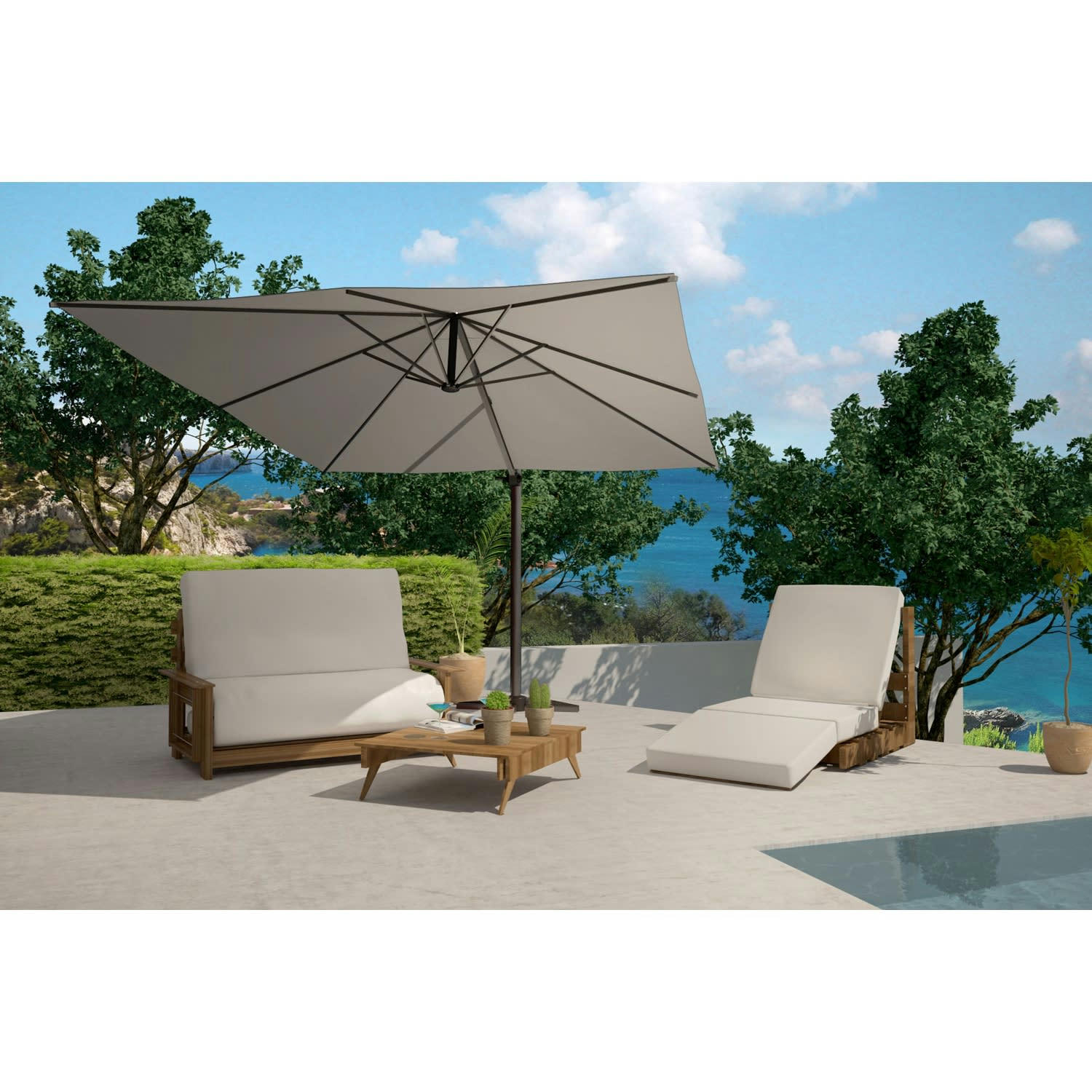 CESARE - Parasol déporté et rotatif 3 x 4 m gris