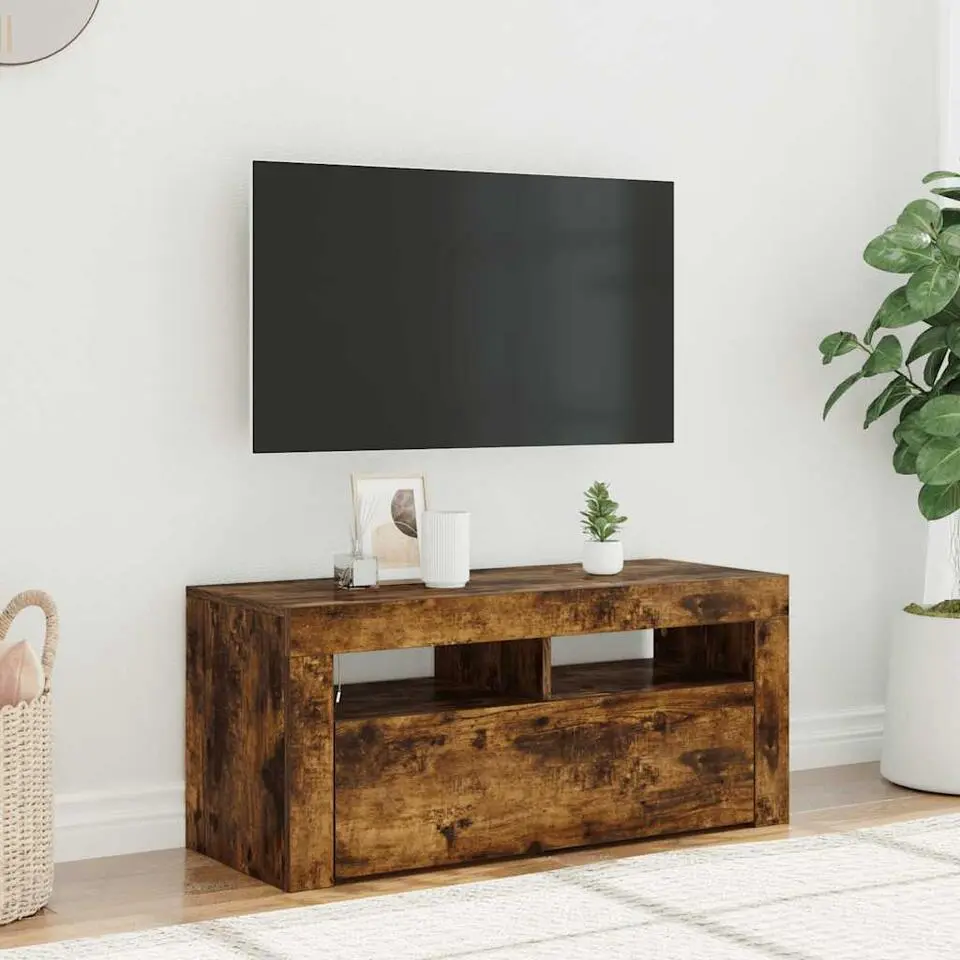 vidaXL - TV-meubel met LED-verlichting - Gerookt eiken - Hout - 90x35x40 cm