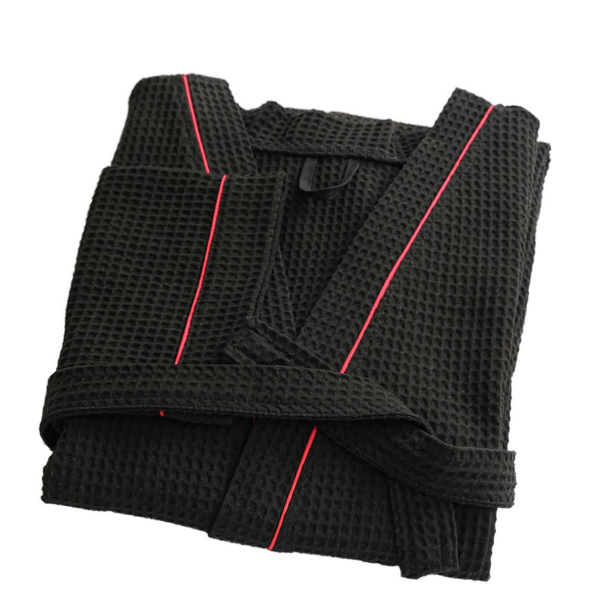 - Peignoir nid d'abeille en coton noir 2xl