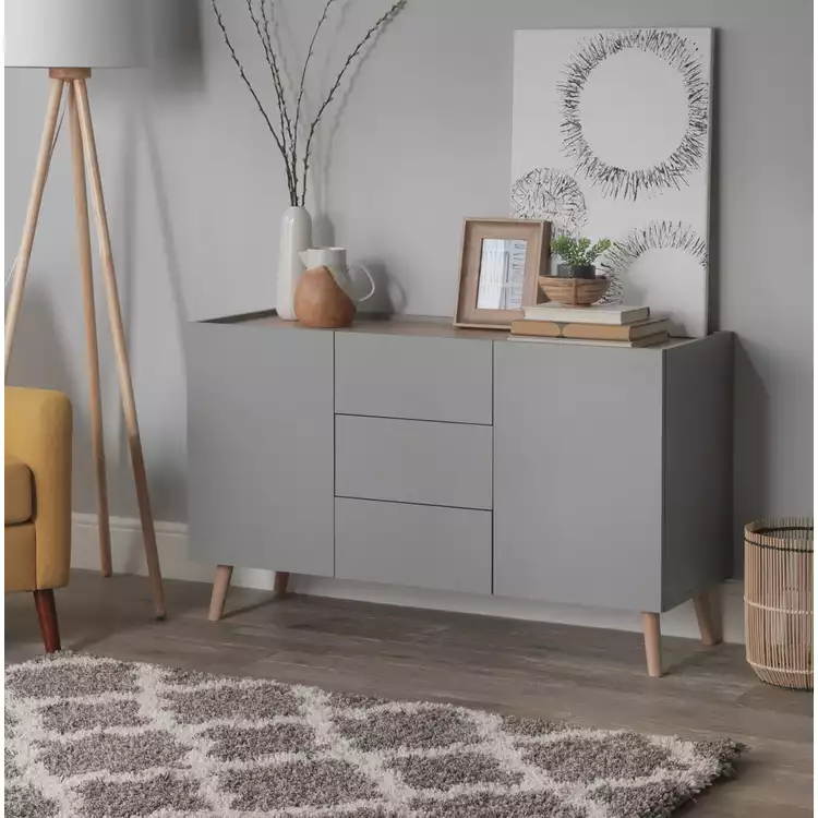Habitat Skandi 2 Door 3 Drawer Sideboard - Grey Two Tone