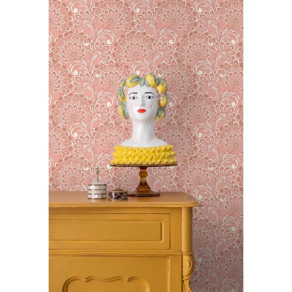 ESTAhome behang vintage bloemen terracotta roze - 50 x 900 cm