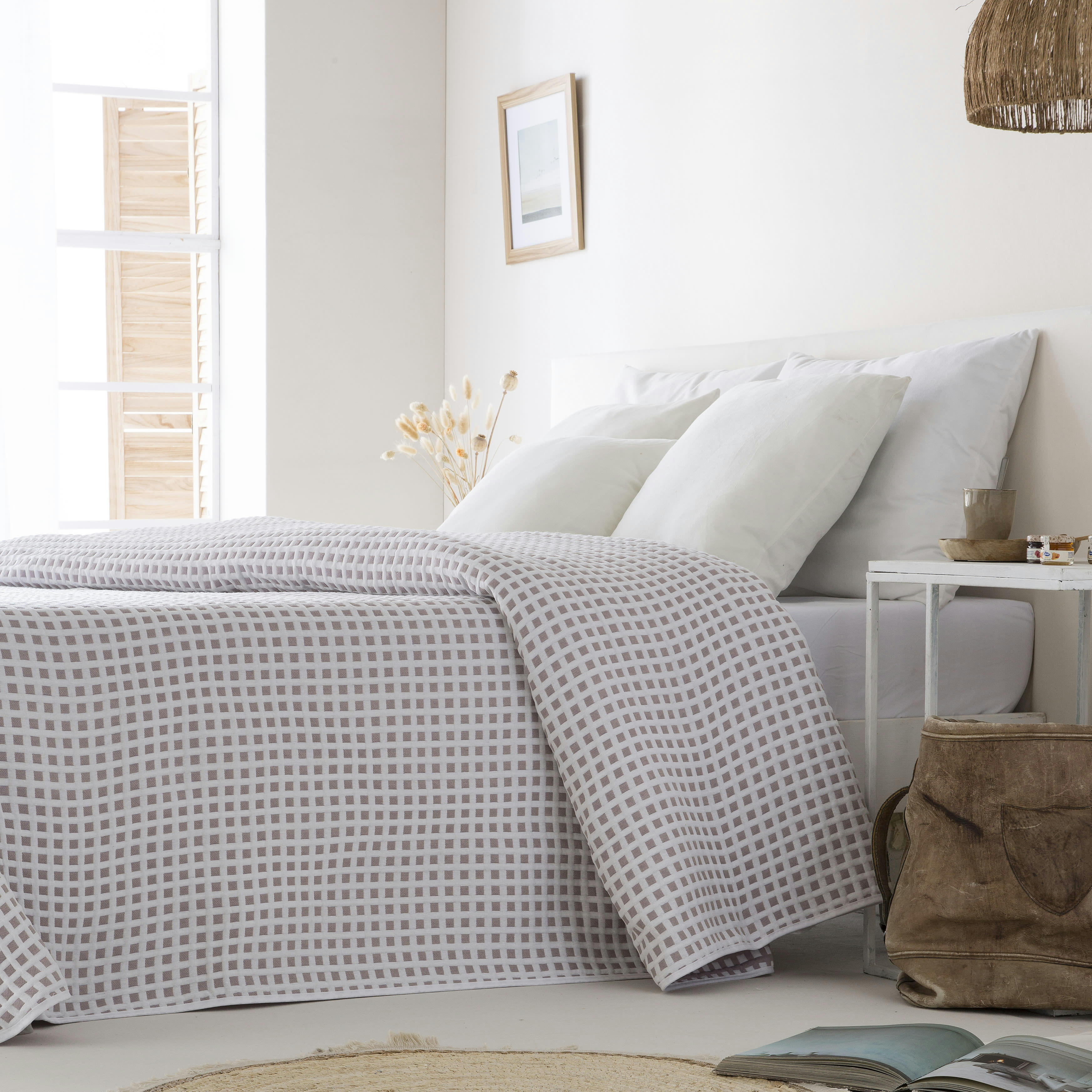 EMILY - Couvre lit en coton mauve 270x270