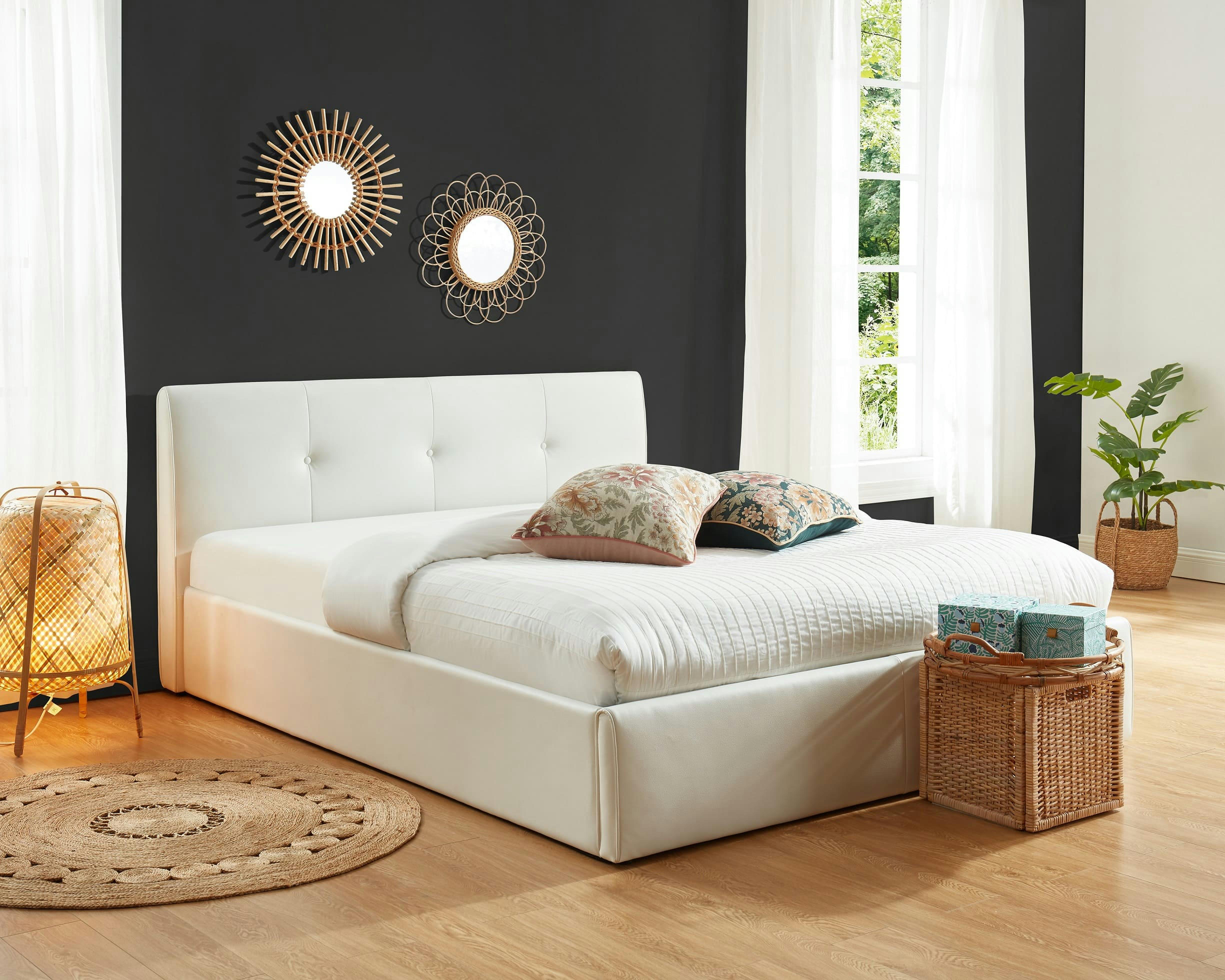 SEGURO - Lit coffre   simili blanc  140x190 sommier inclus