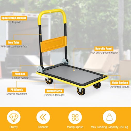 NNECW Folding Push Cart Dolly with 360 Degree Swivel Wheels for Garage/Warehouse