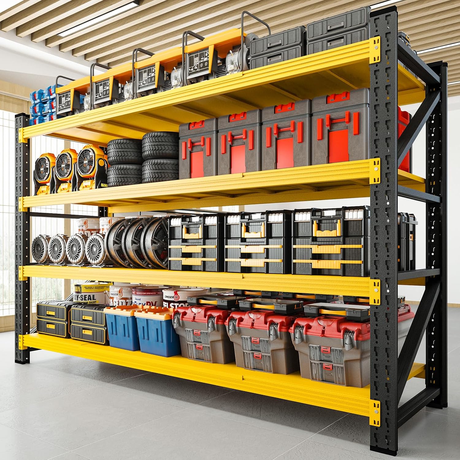 RAVIGIN 5000LBS Storage Shelves,71 W Garage Shelving Heavy Duty Metal Adjustable Garage Shelves, Shelving Units Industrial Shelving for Warehouse,71 W x 24 D x 69 H,Black Yellow