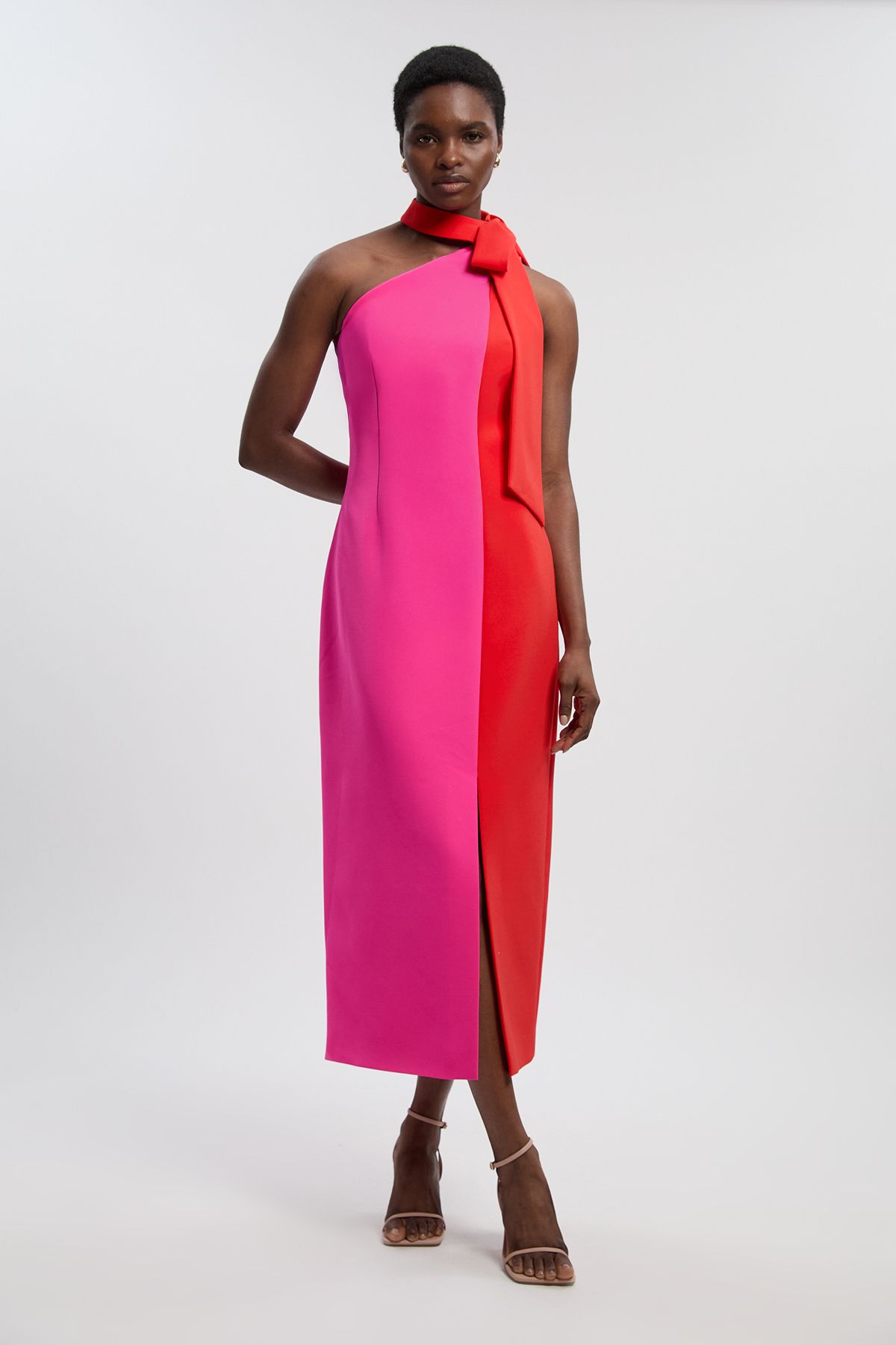KarenMillen Soft Tailored Colour Block Bow Midi Dress
