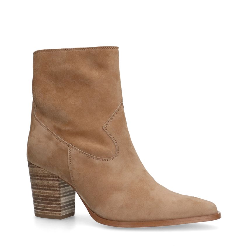 Manfield Beige suède laarsjes met blokhak