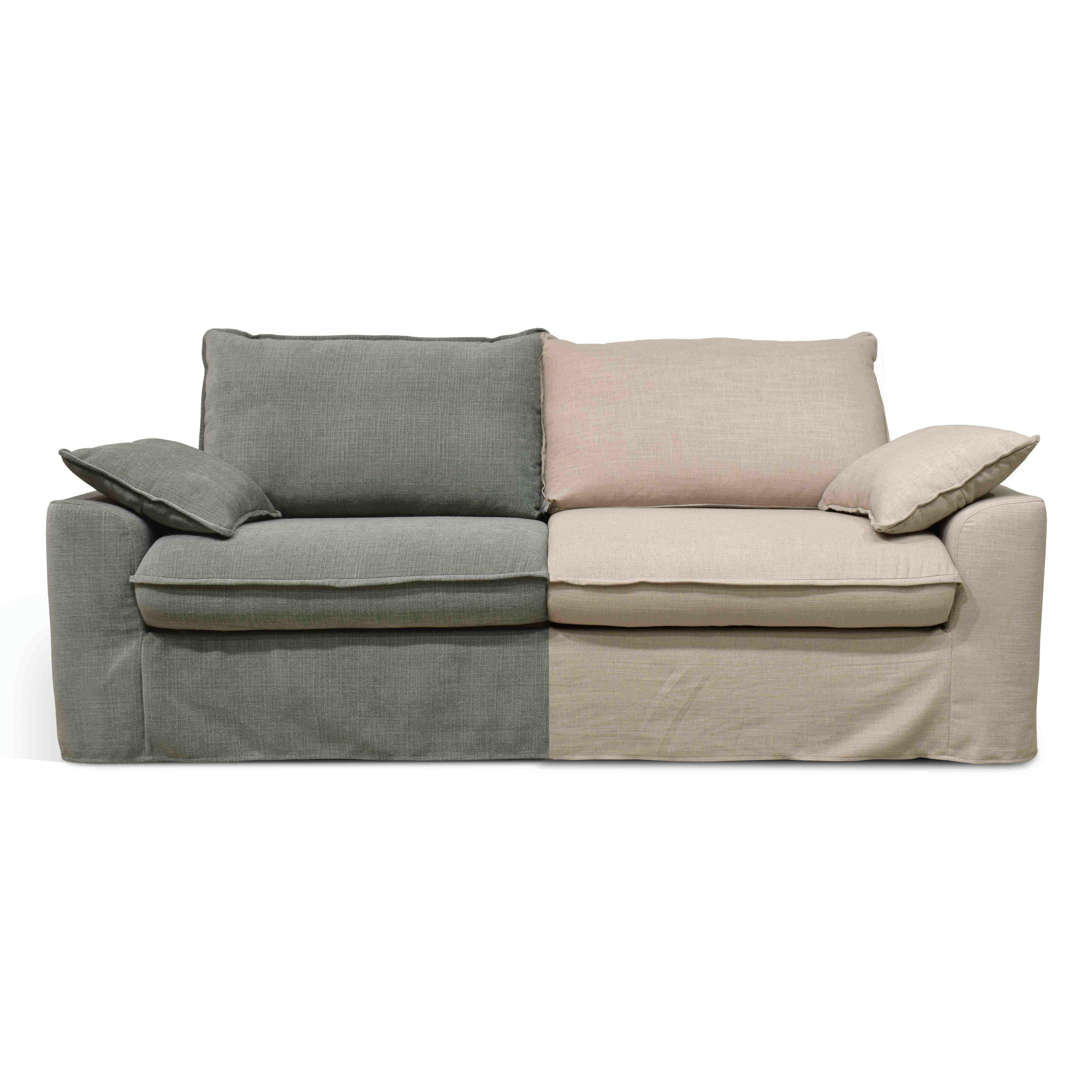 JAROD - Canapé tissu vert gris avec une housse supplémentaire lin naturel